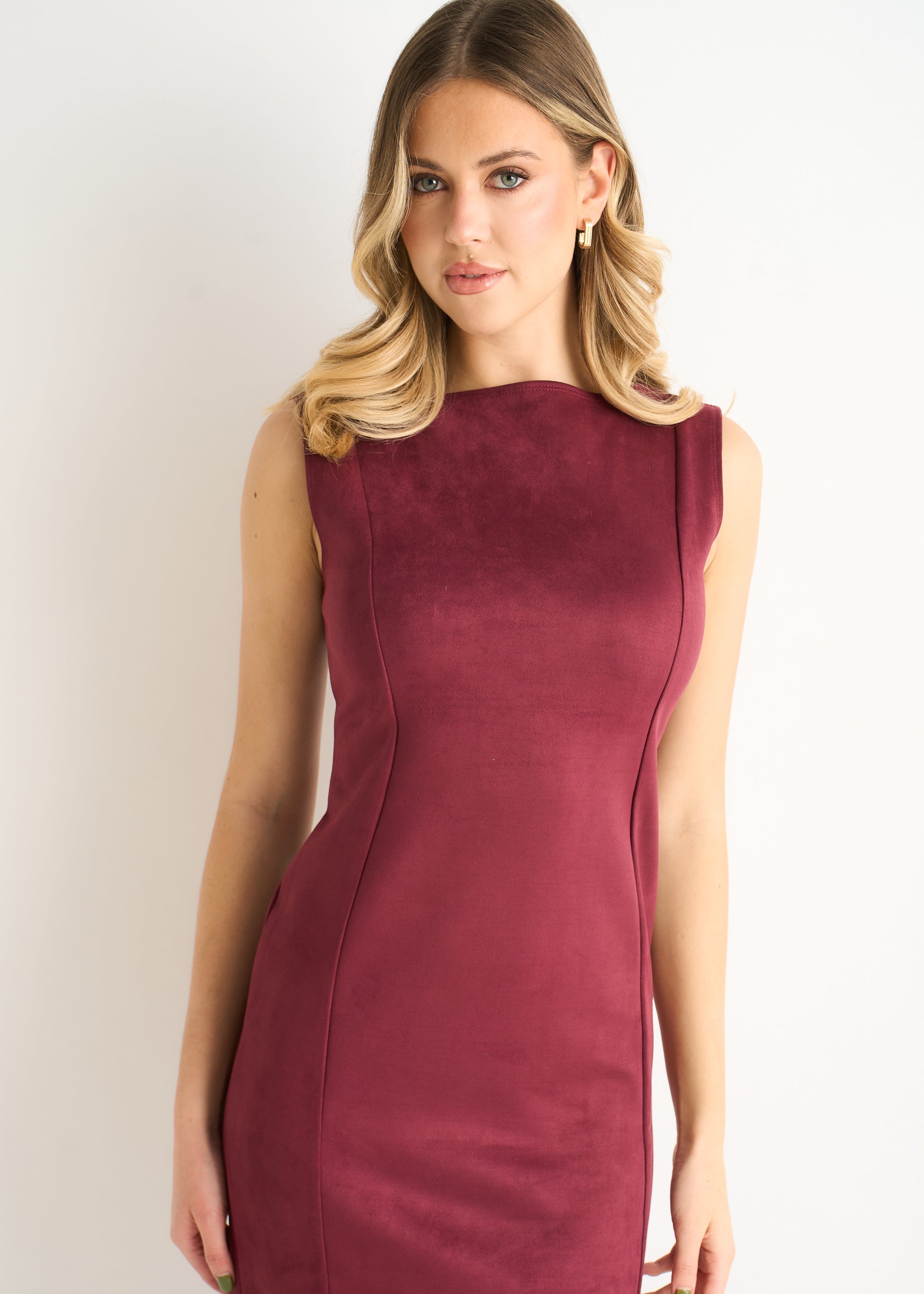 Gini London Mulberry Faux Suede Pencil Dress