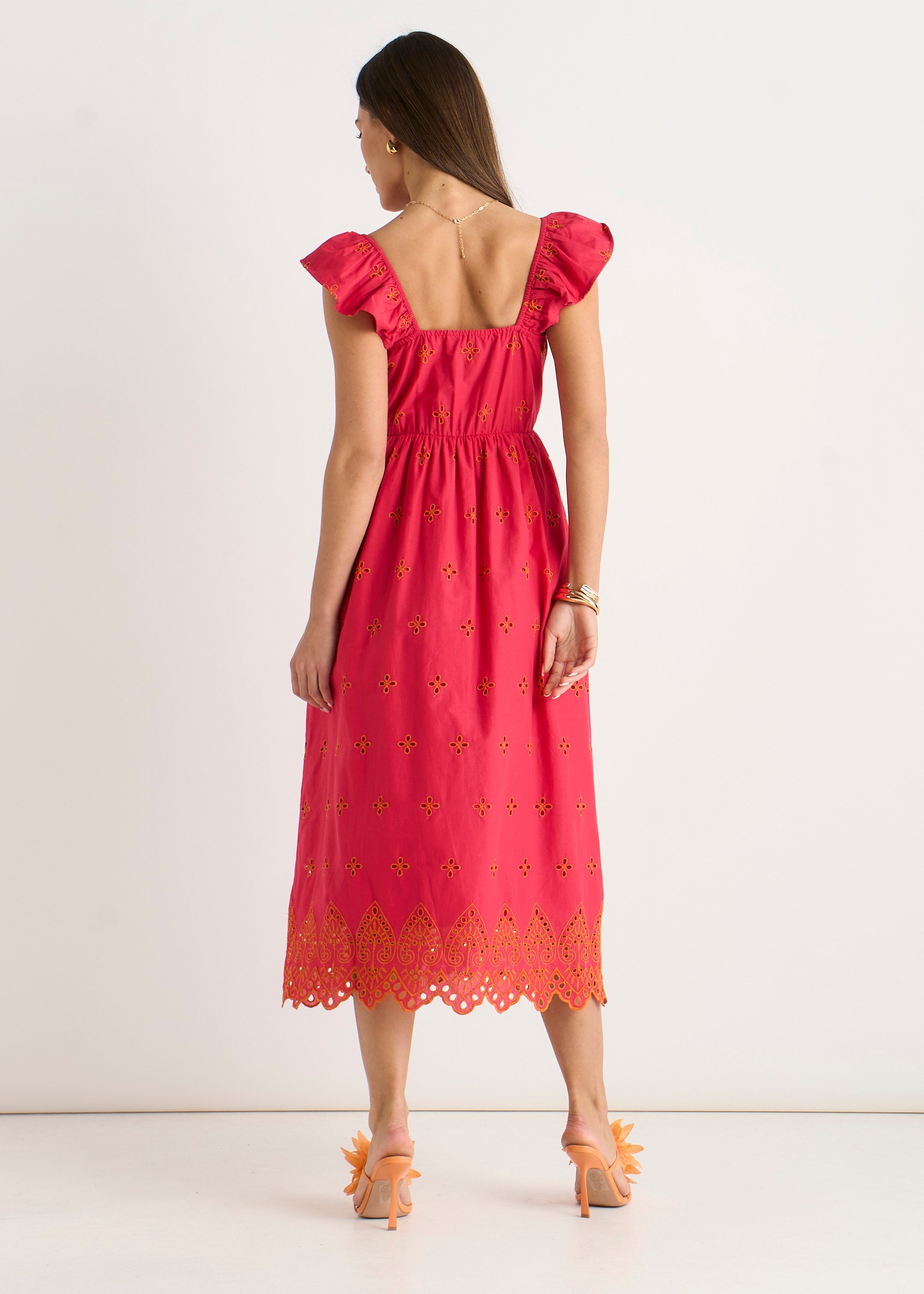 Gini London Pink Ruffle Sleeves Broderie Sun Dress