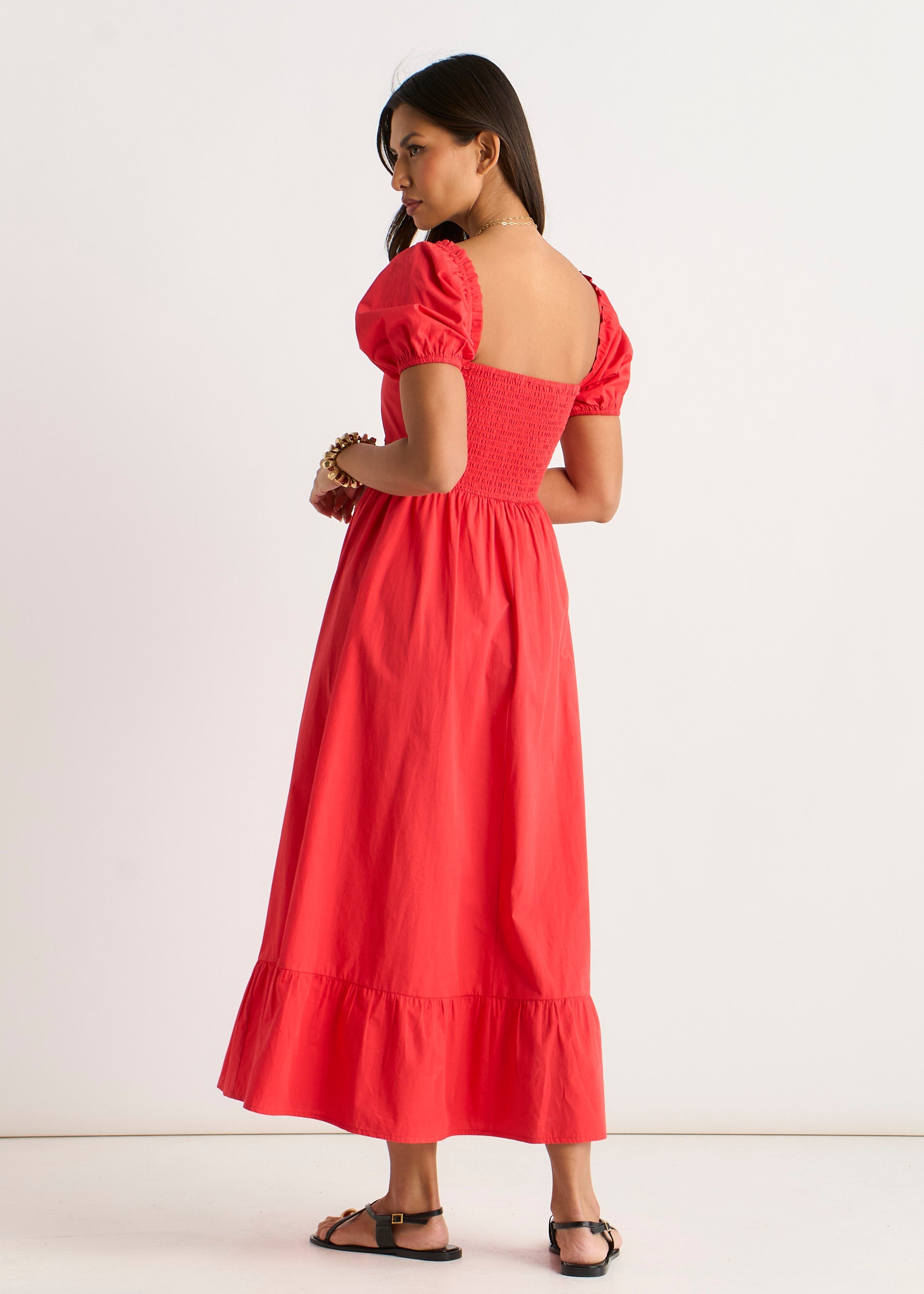 Gini London Red Gypsy Puff Sleeves Midaxi Dress