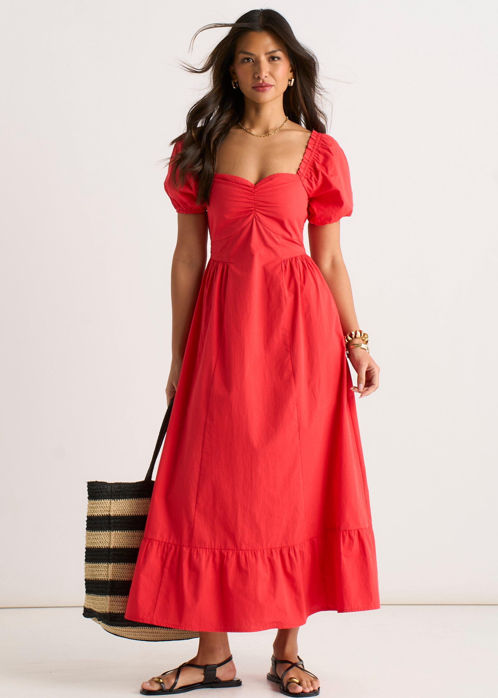 Gini London Red Gypsy Puff Sleeves Midaxi Dress