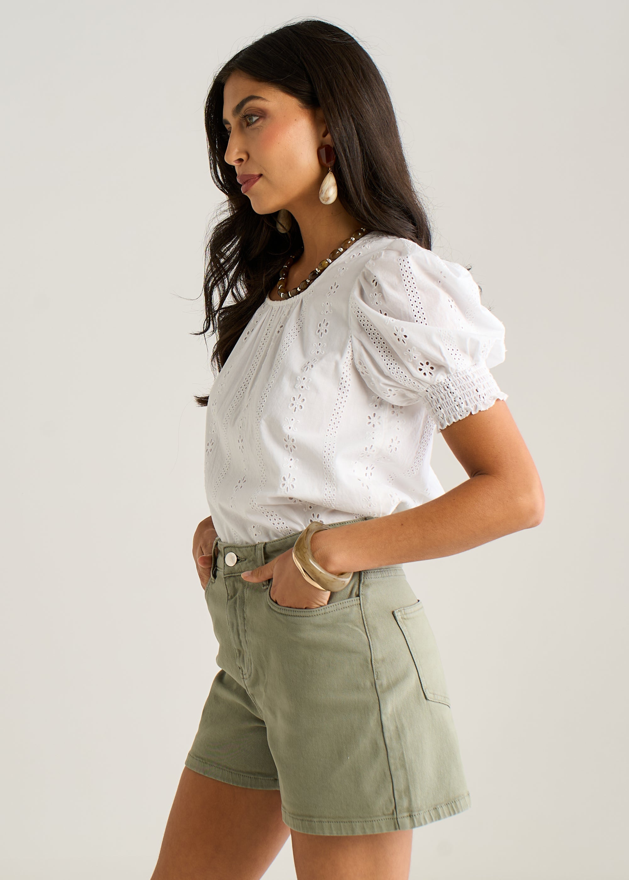 Gini London Khaki Denim Shorts