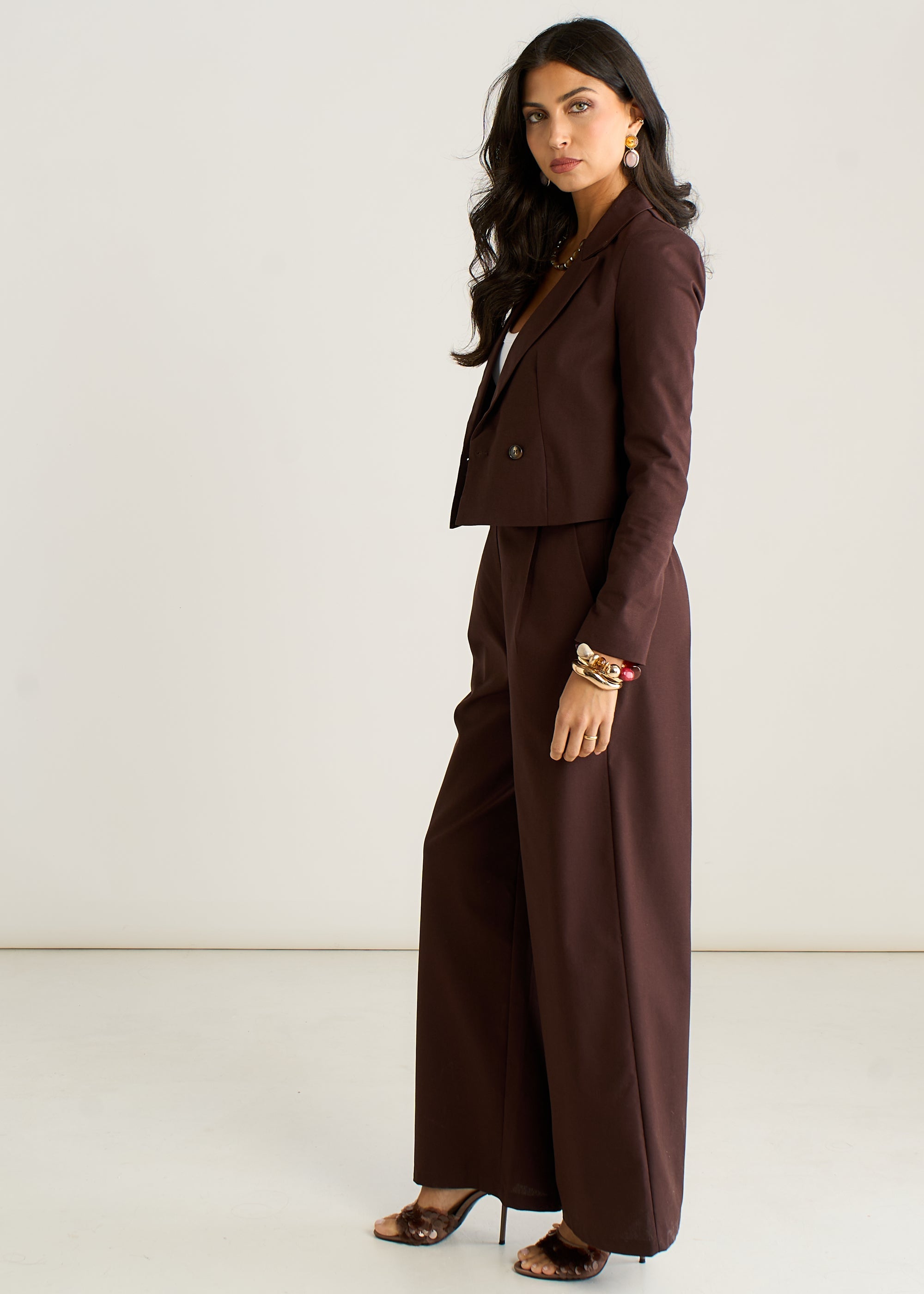Gini London Brown Double Breasted Linen Jacket