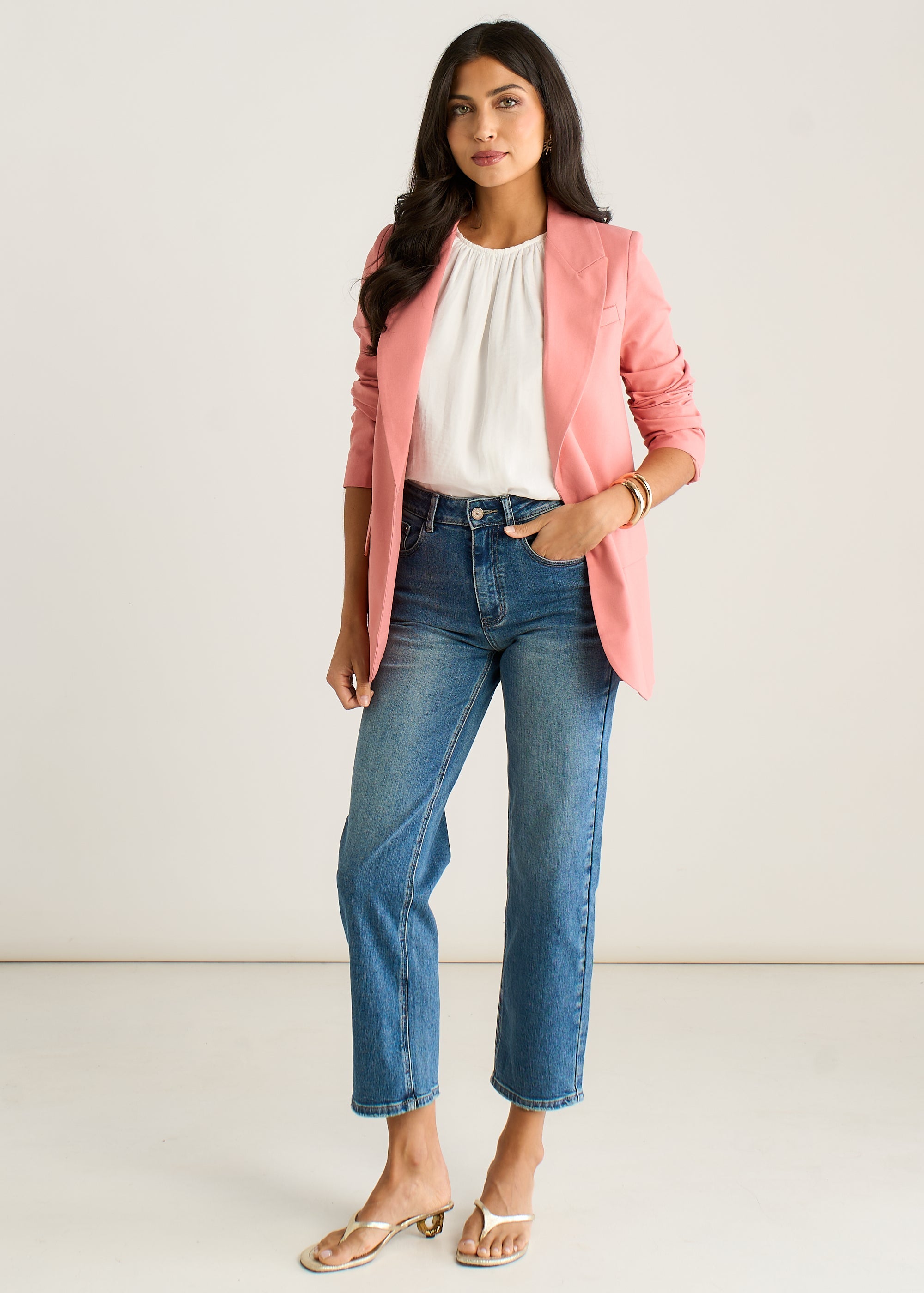 Gini London Coral Edge To Edge Cotton and Linen Blend Jacket
