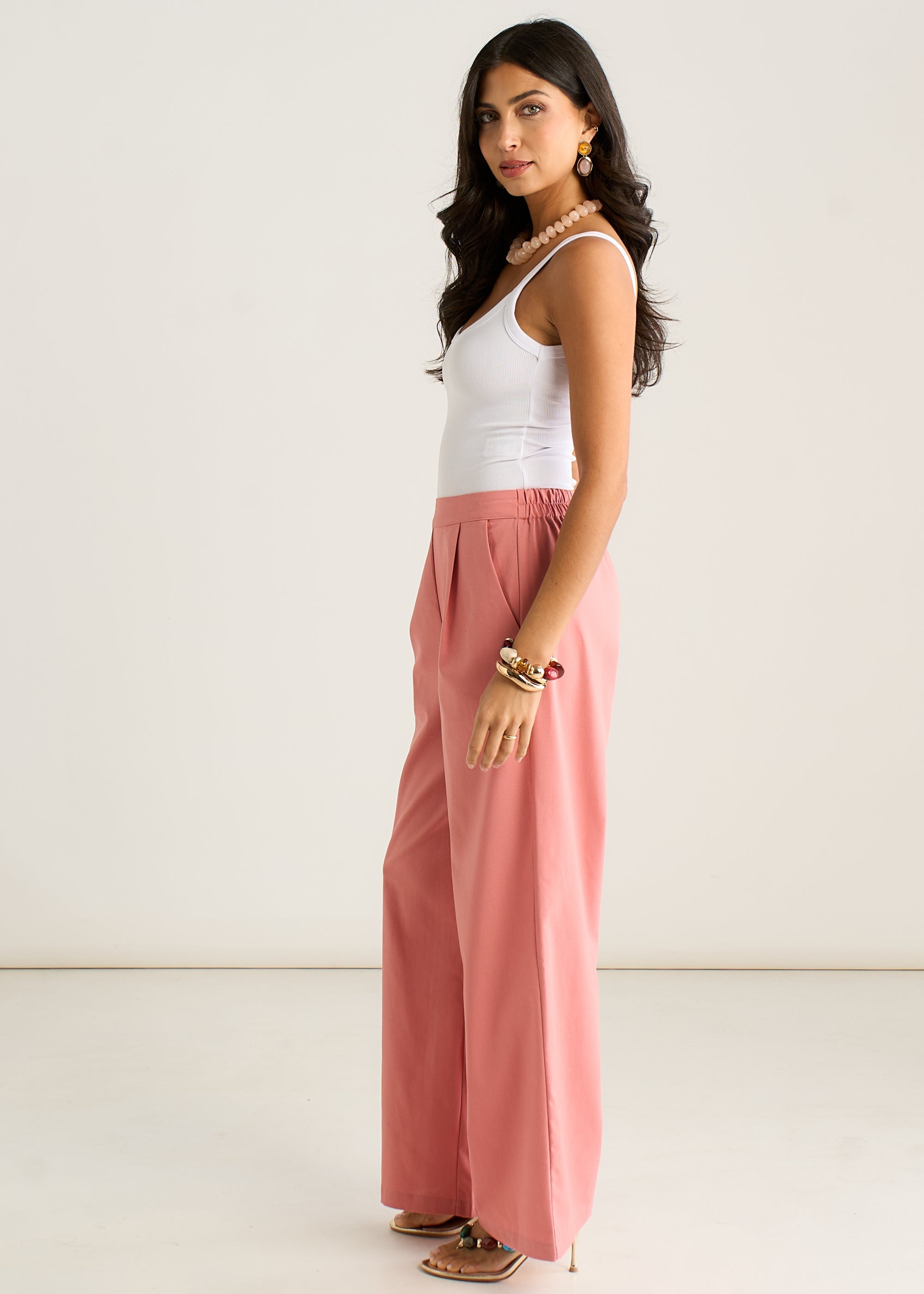 Gini London Coral Linen Mix Wide Leg Trouser