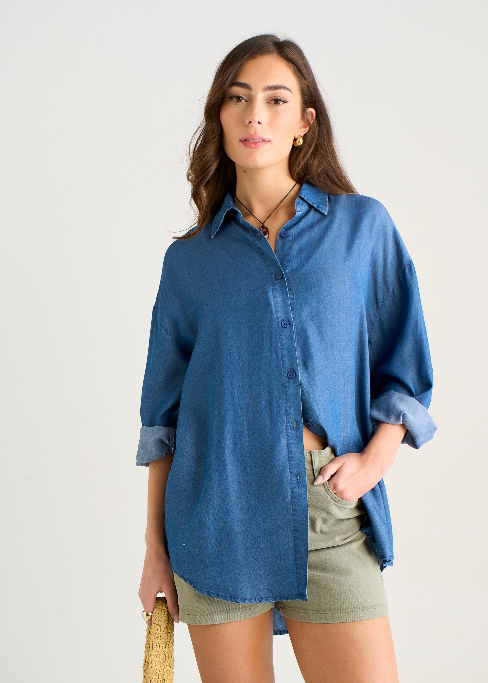 Gini London Blue Chambray Oversized Shirt