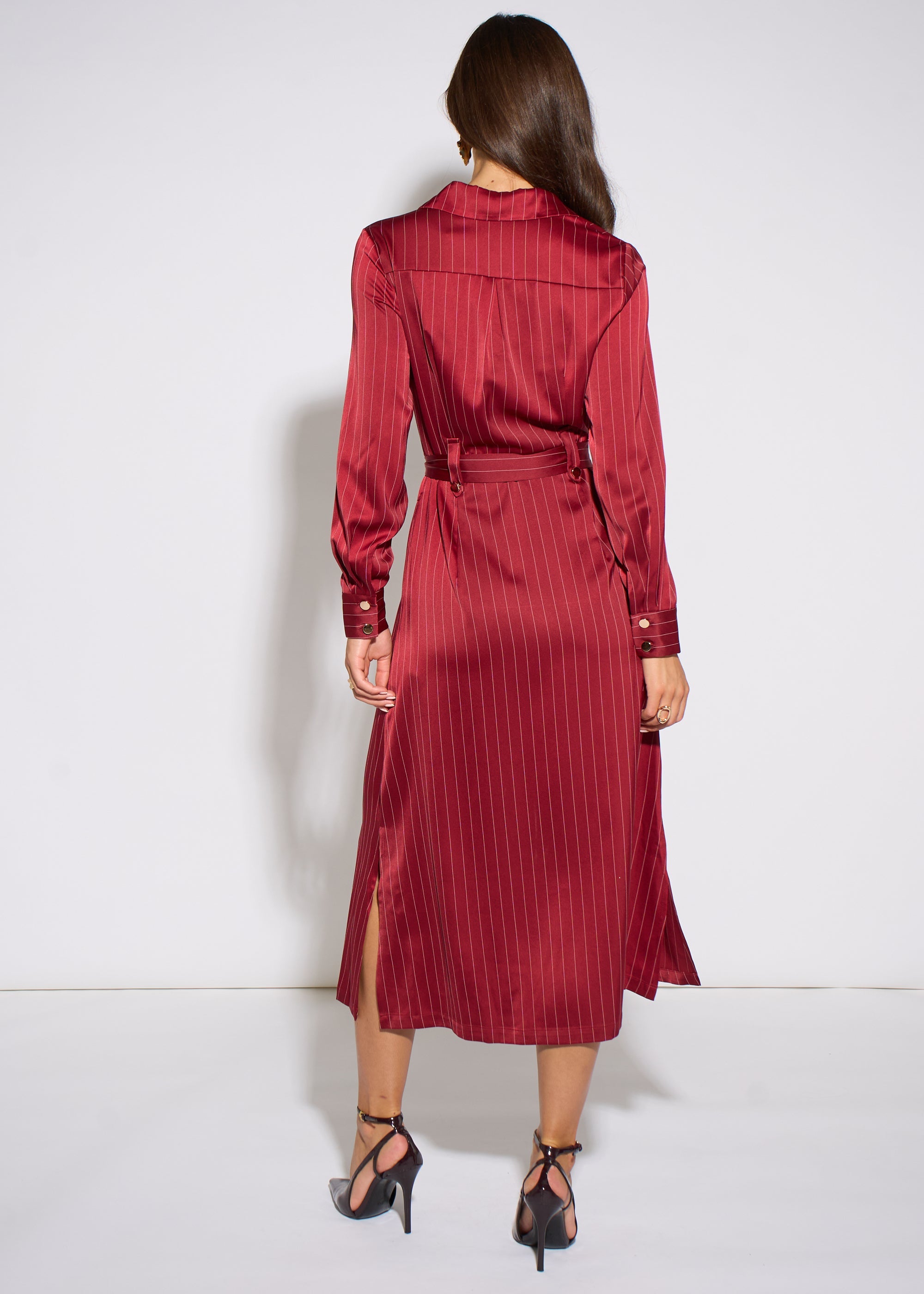 Gini London Mulberry Pinstripe Shirt Utility Belted Shirt Dress