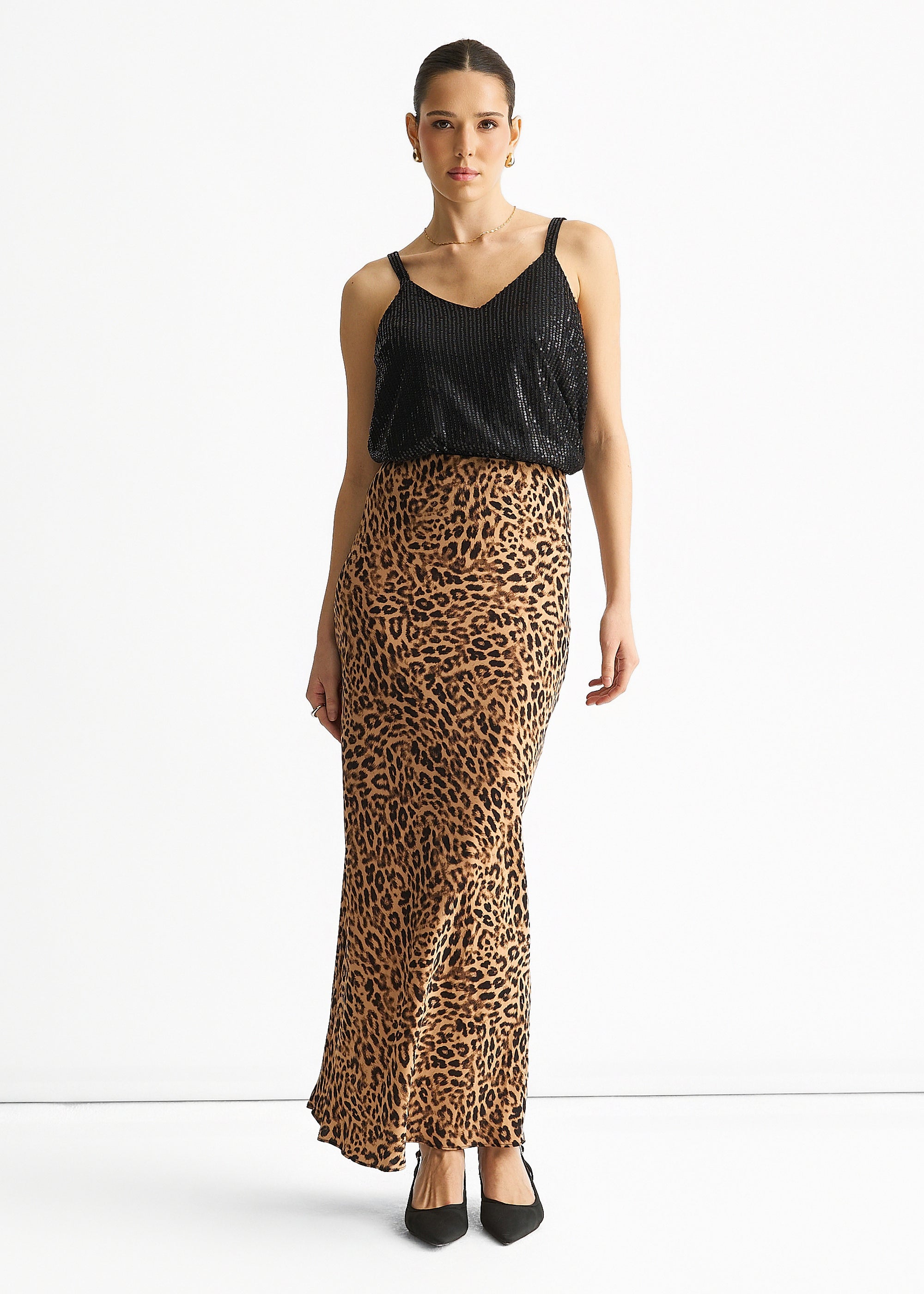 Gini London Black Sequin V Neck Cami Top