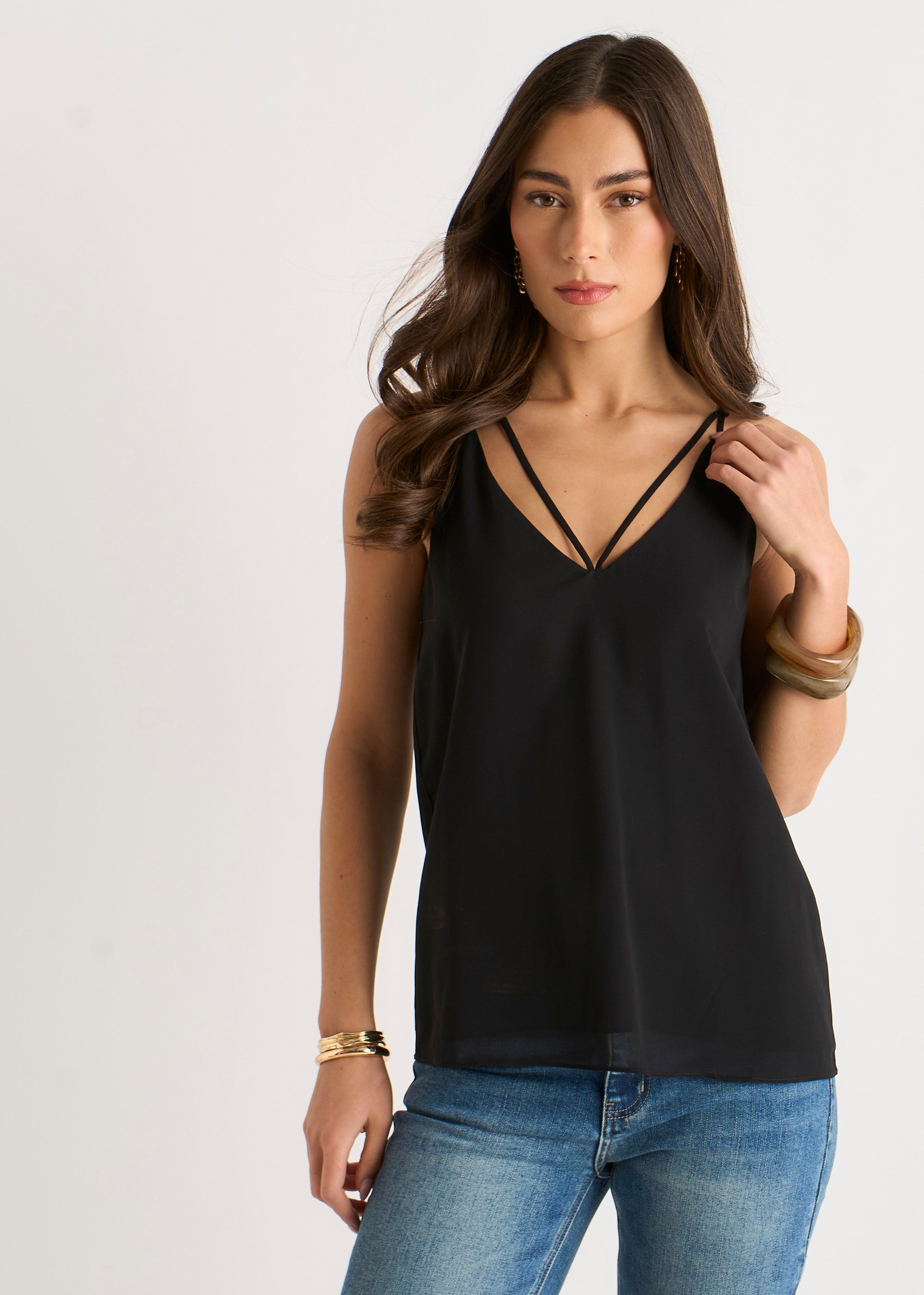 Gini London Black Plain Strappy Cami Top