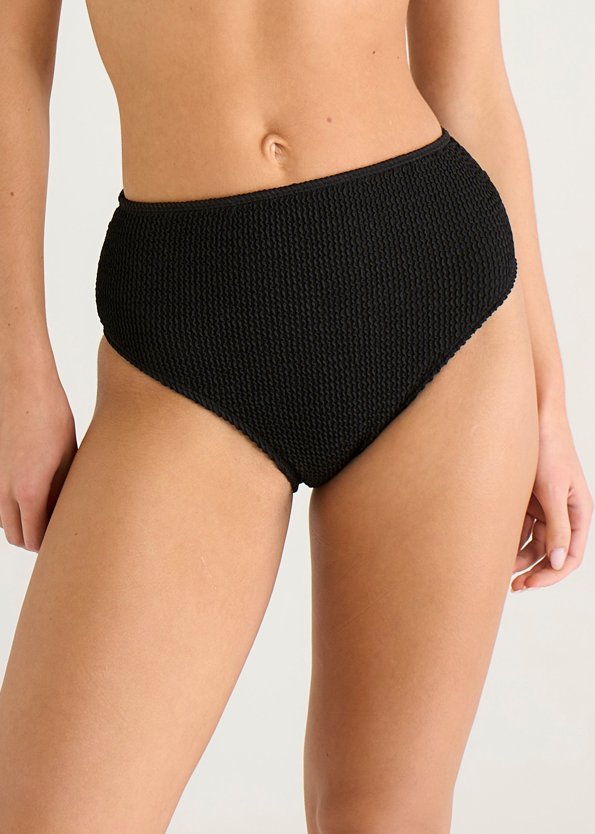 Gini London Black Textured High Waist Bikini Bottom