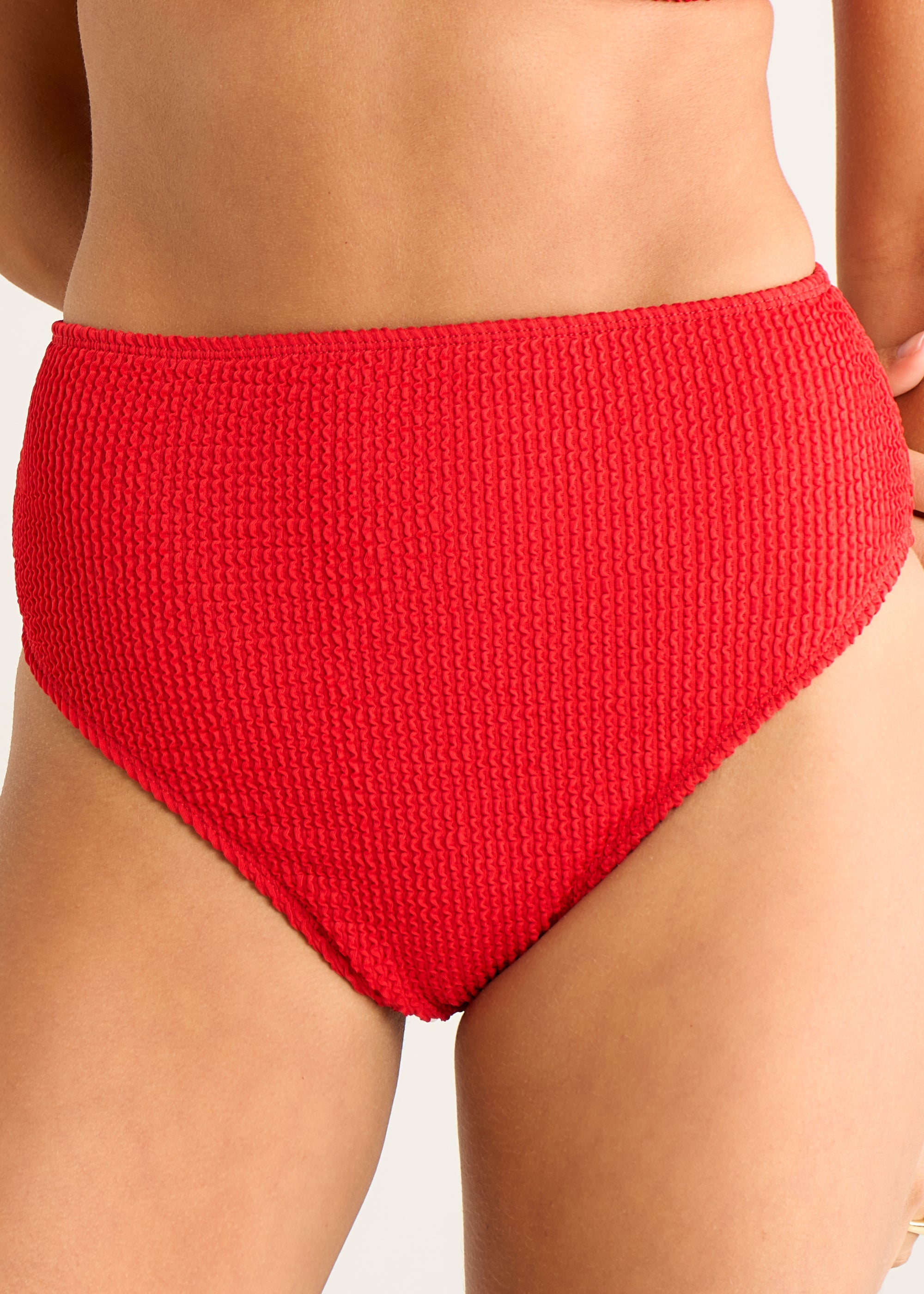 Gini London Red Textured High Waist Bikini Bottom