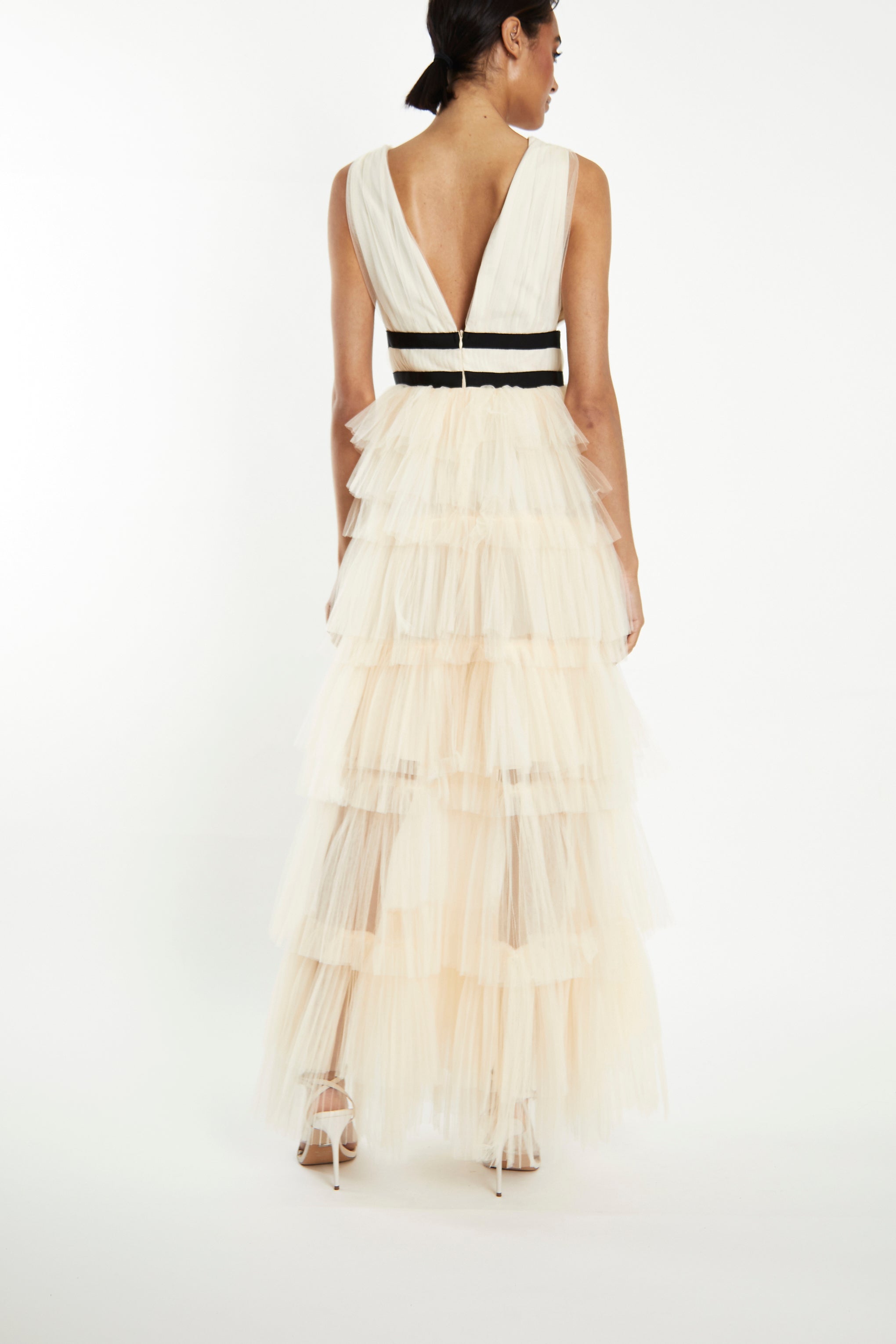 Eliza Pearl Plunging Neck Layered Tulle Skirt Maxi-Dress-image-2