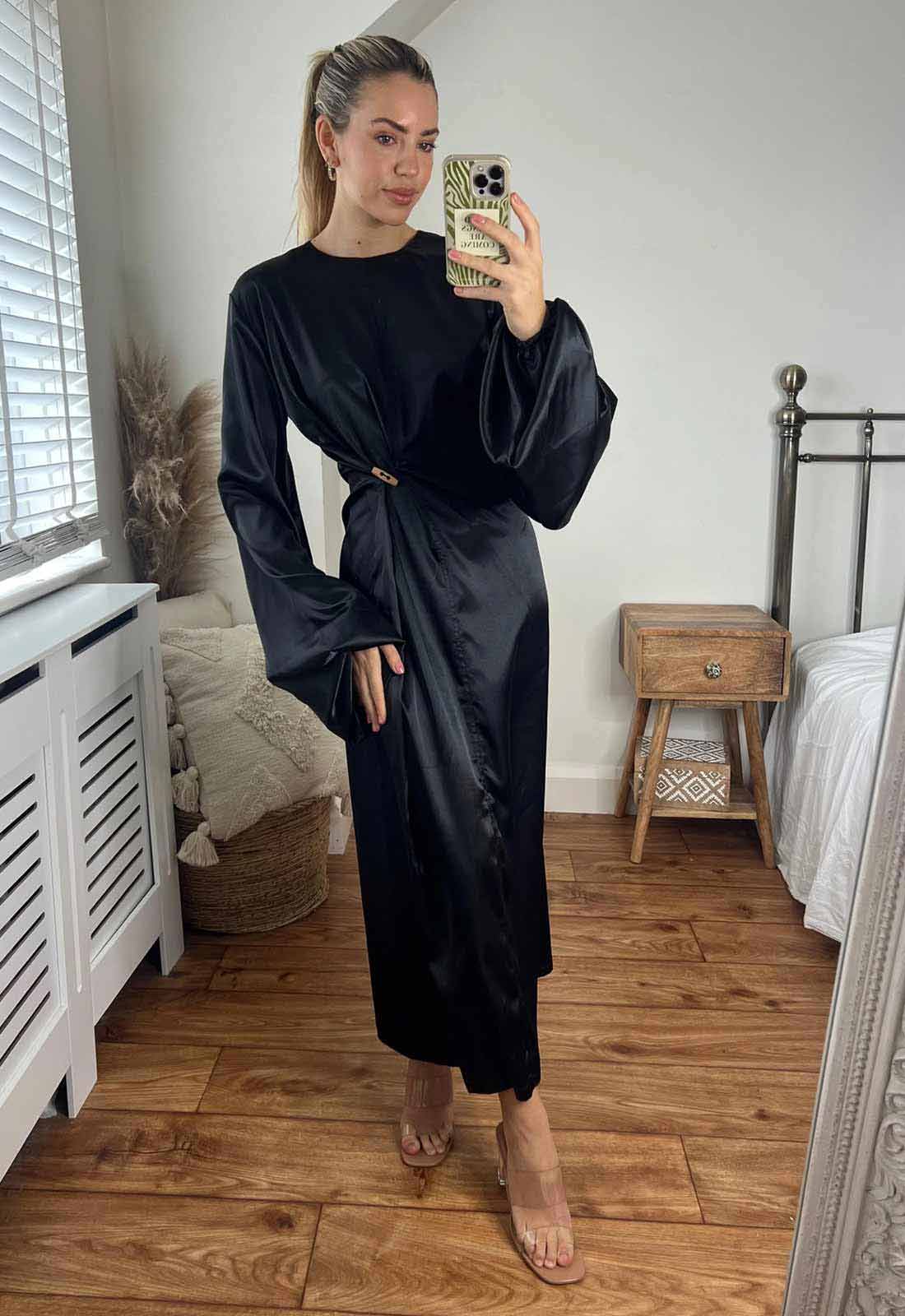 Black Hylda Satin Dress LBD