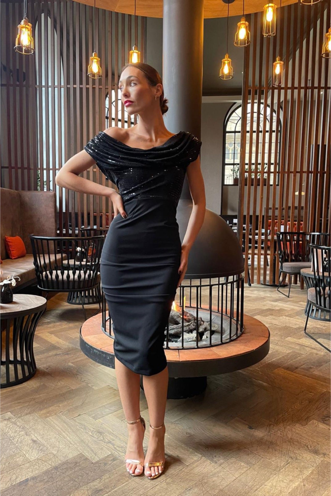 Atom Label Black Sequin Sparkle Janus Dress
