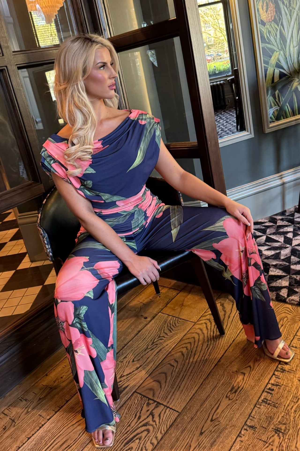 Atom Label Navy & Coral Floral Carbon Jumpsuit
