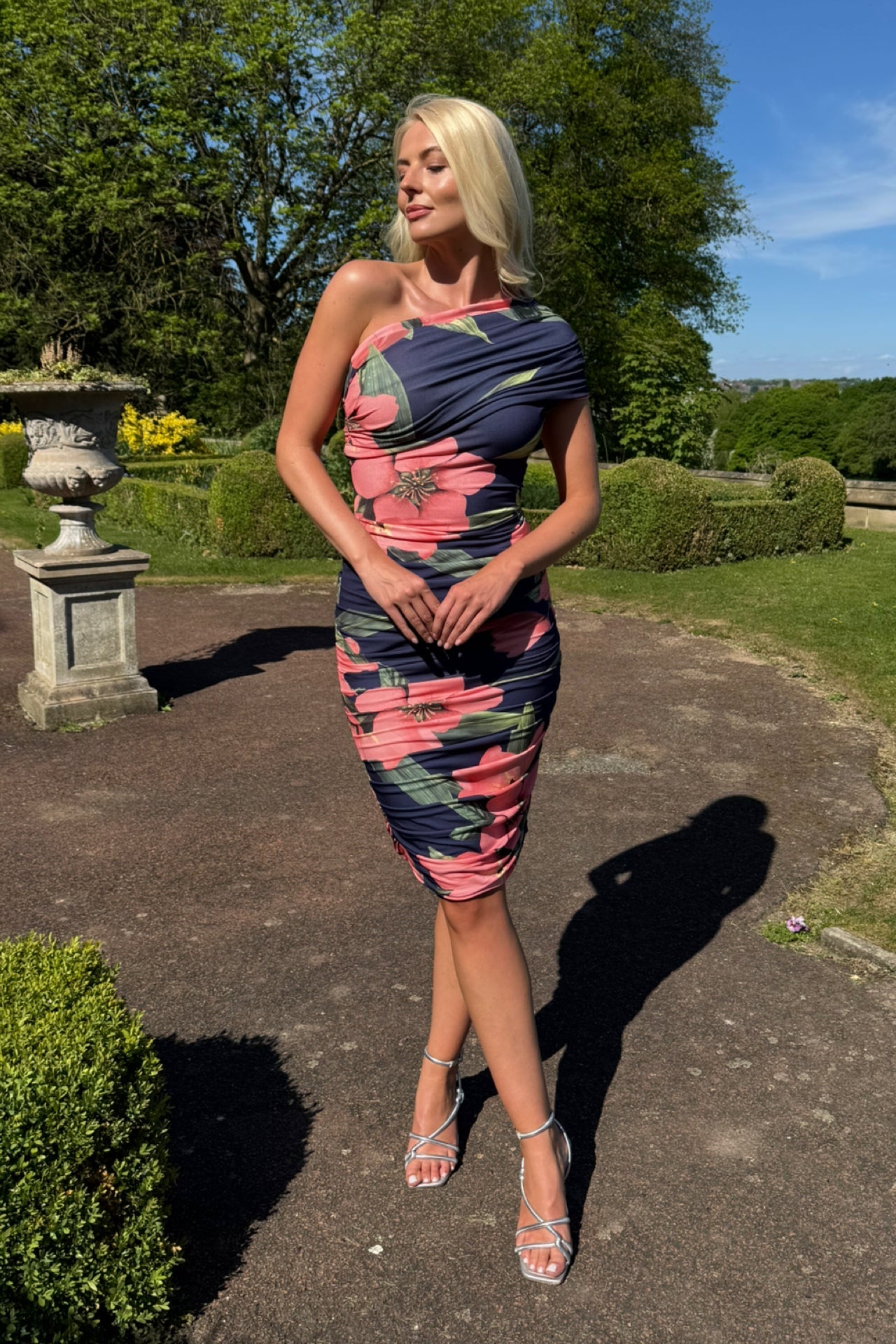 Atom Label Coral & Navy Floral Neon Dress