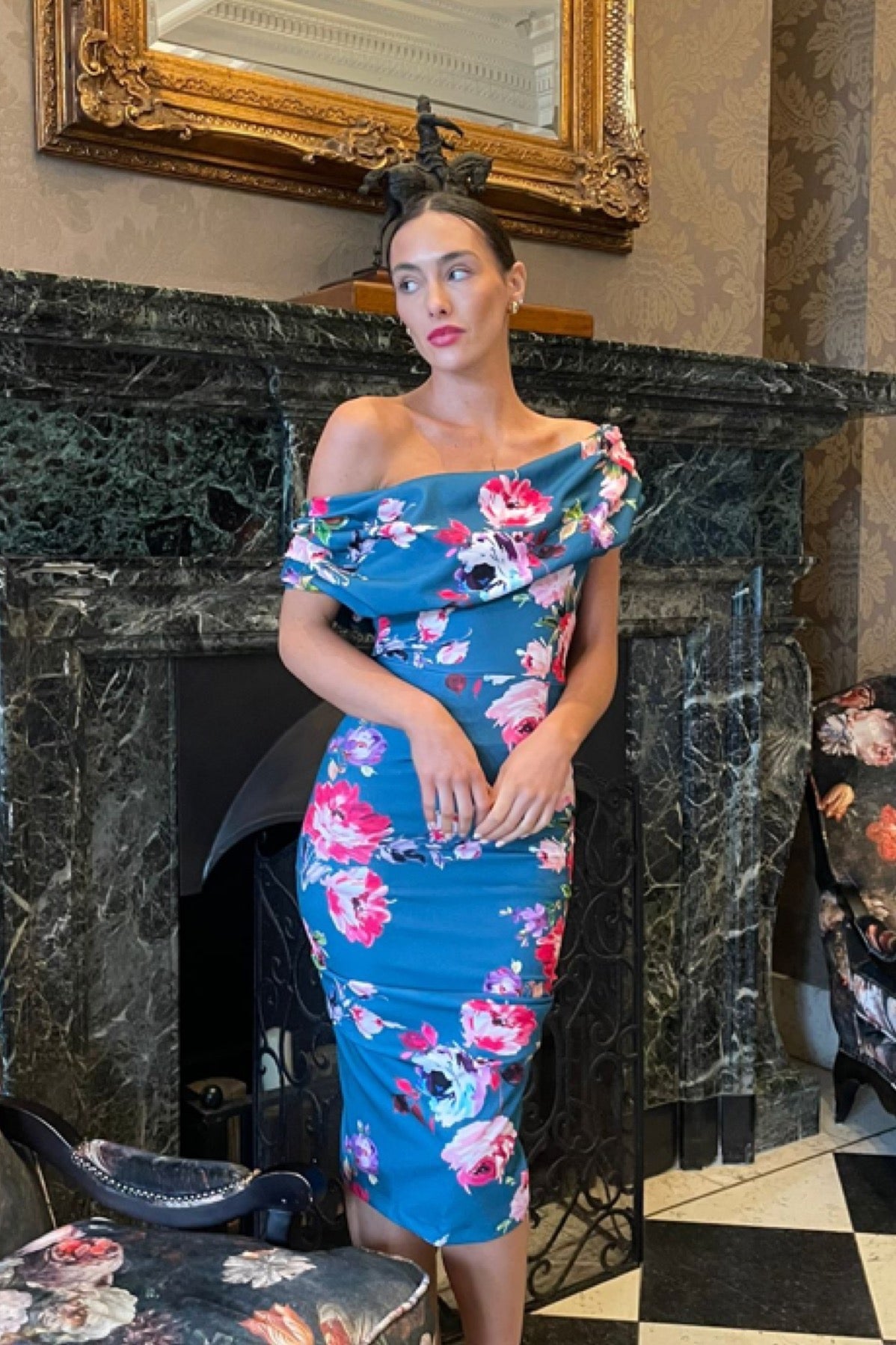 Atom Label Teal Janus Cocktail Dress