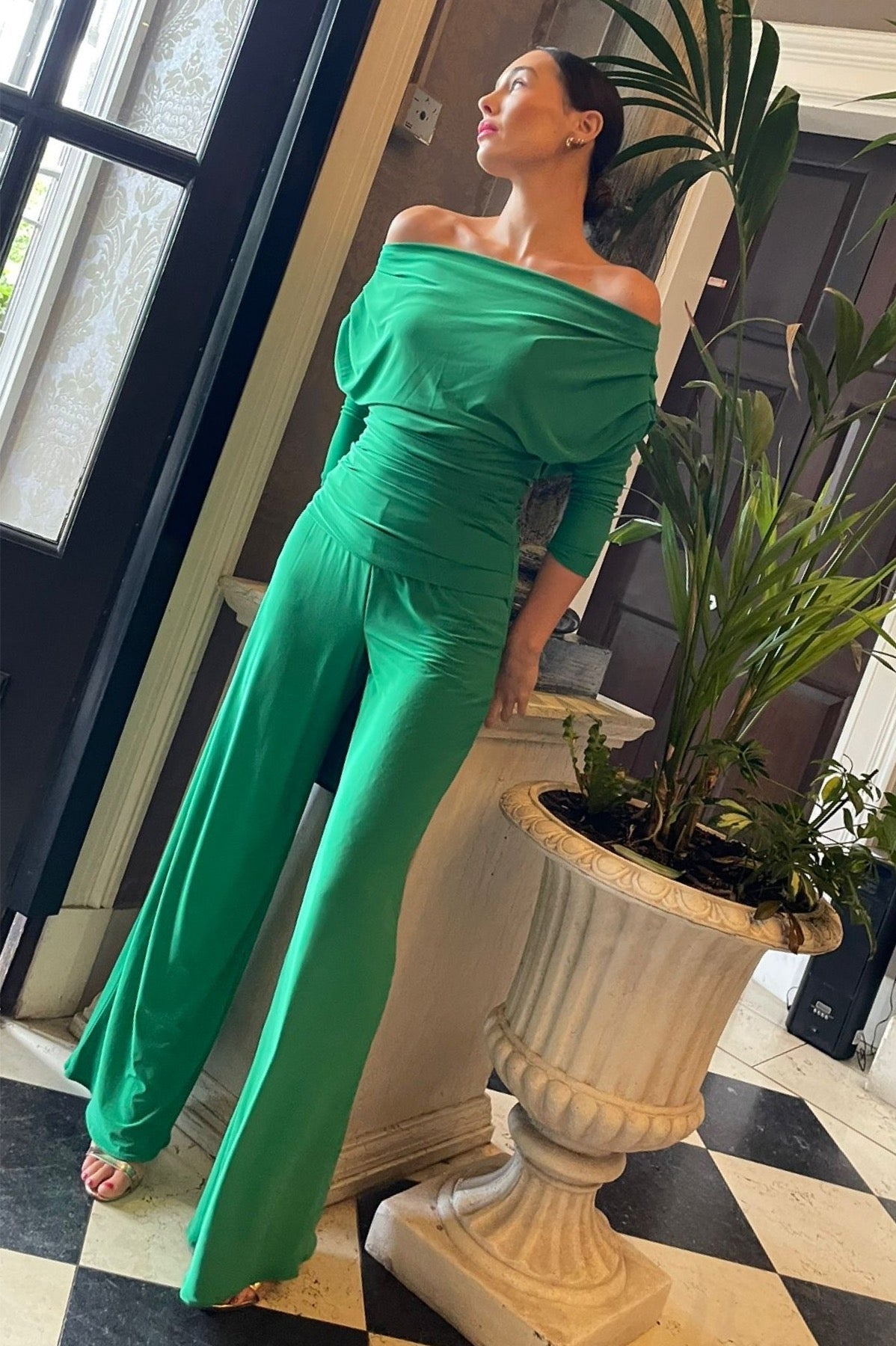 Atom Label Emerald Green Carbon Jumpsuit with Sleeves