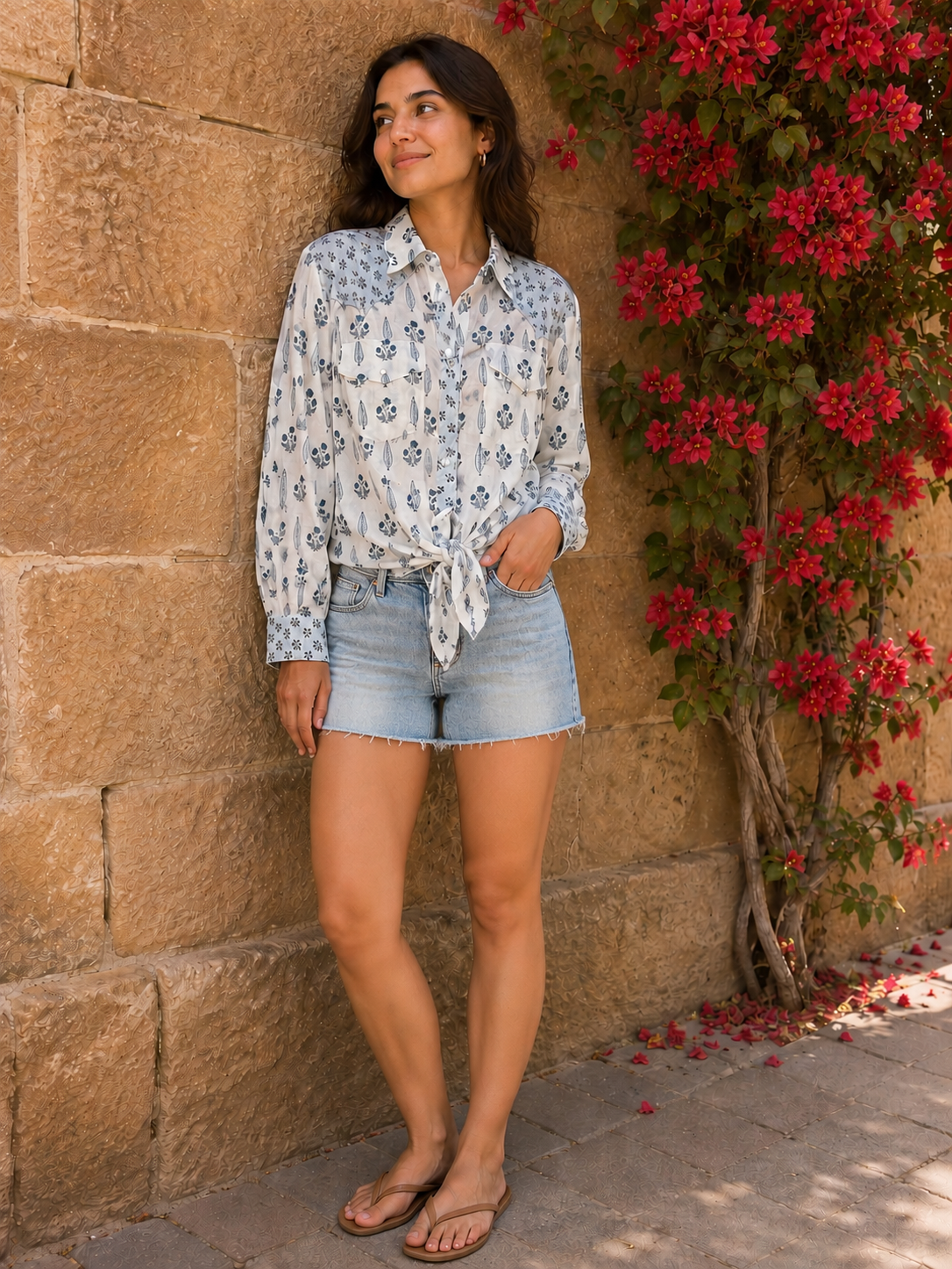 Soul Of Sita Western Style Woodblock Printed Cotton Voile Shirt