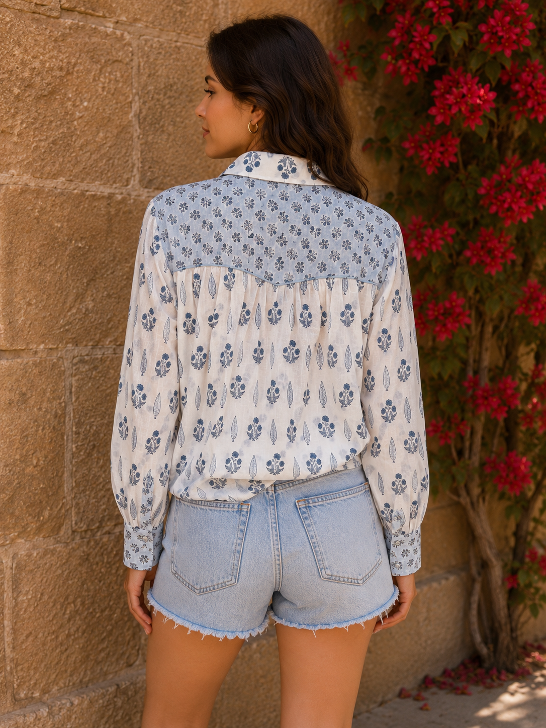 Soul Of Sita Western Style Woodblock Printed Cotton Voile Shirt