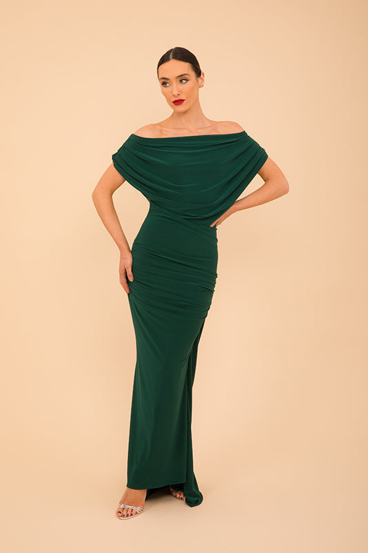 Atom Label Forest Green Platinum Maxi Gown