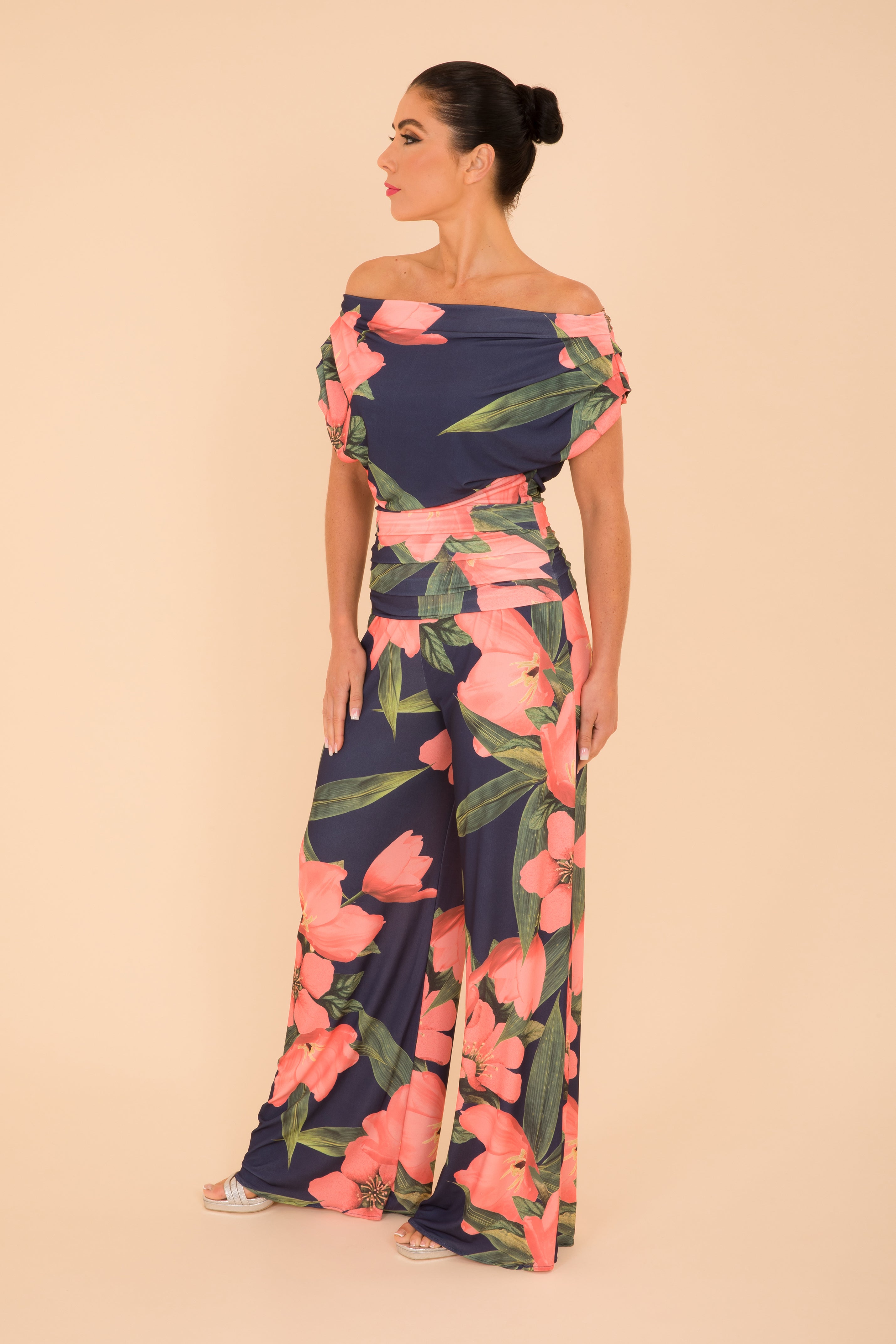 Atom Label Navy & Coral Floral Carbon Jumpsuit