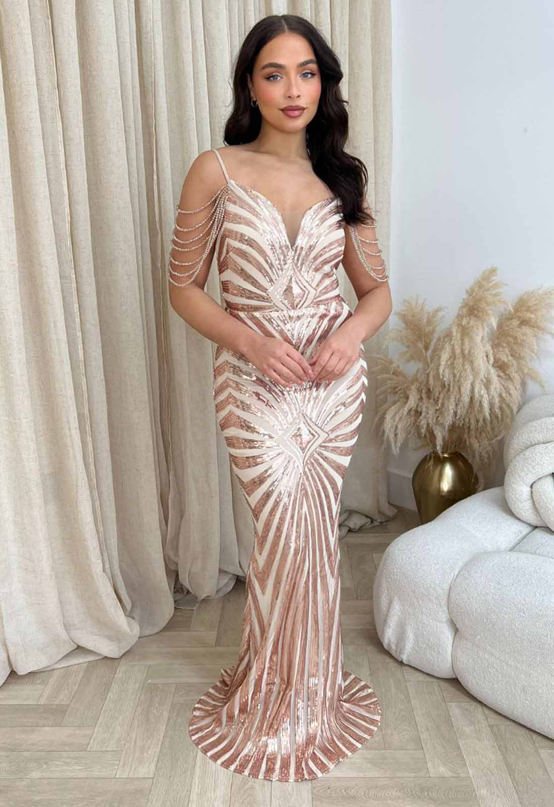 Nazz Collection Rose Gold Vanity Maxi Dress