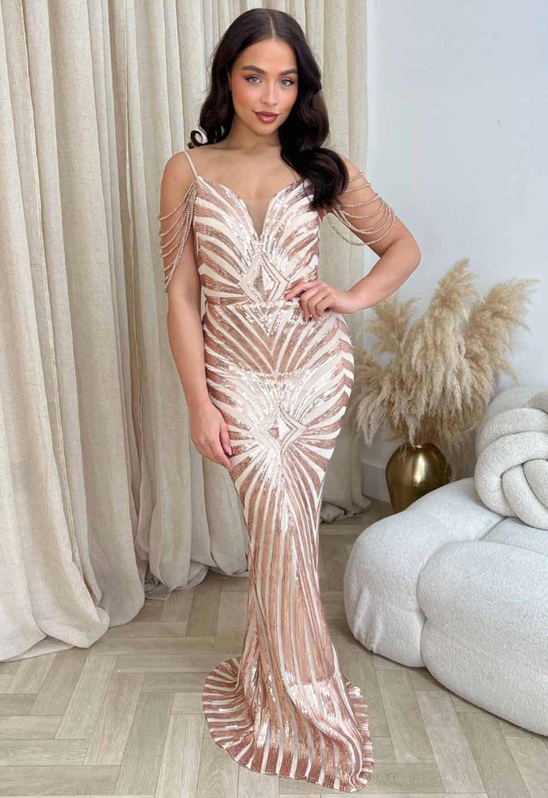 Nazz Collection Rose Gold Vanity Maxi Dress