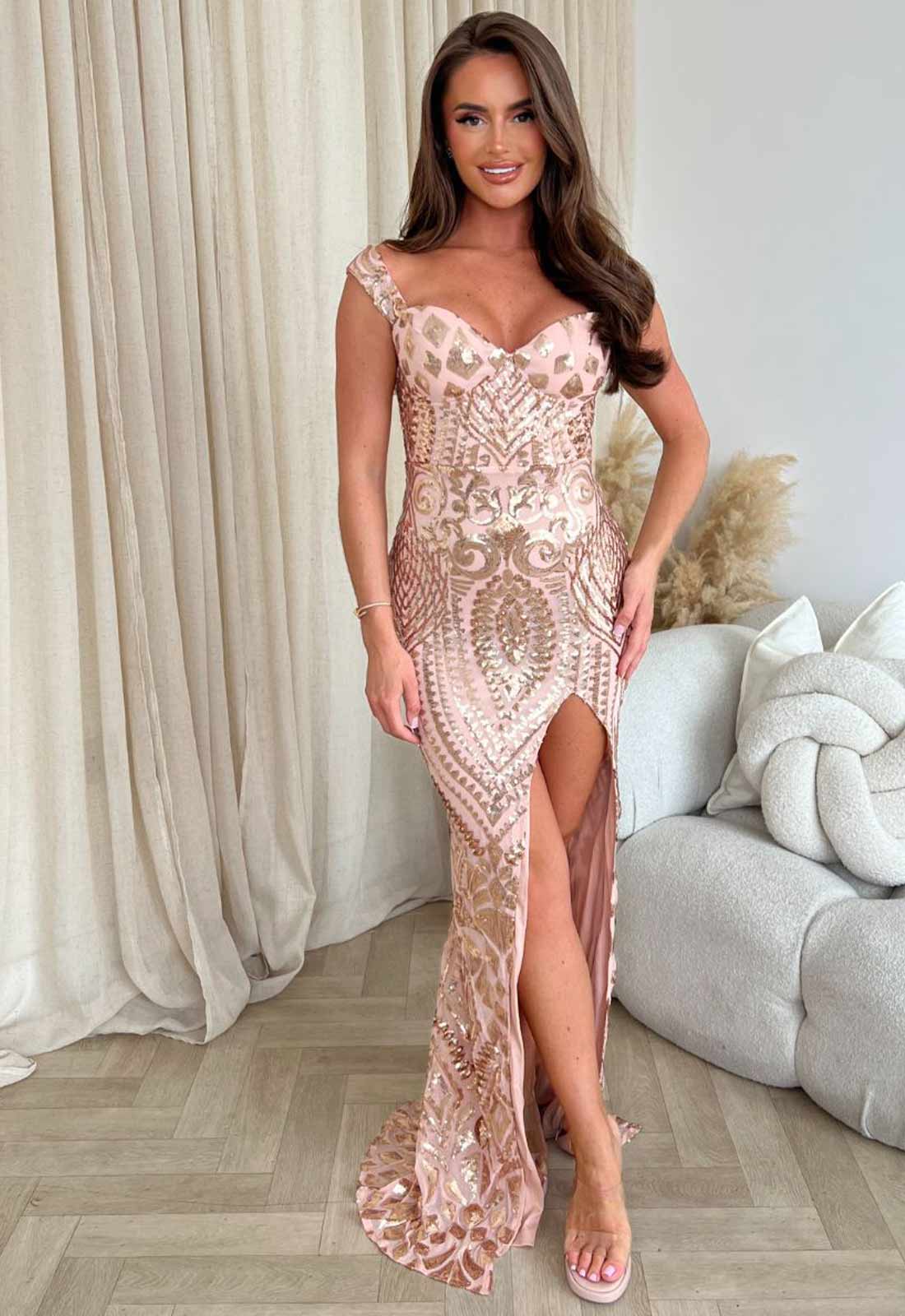 Nazz Collection Rose Gold Angelika Sequin Maxi Dress