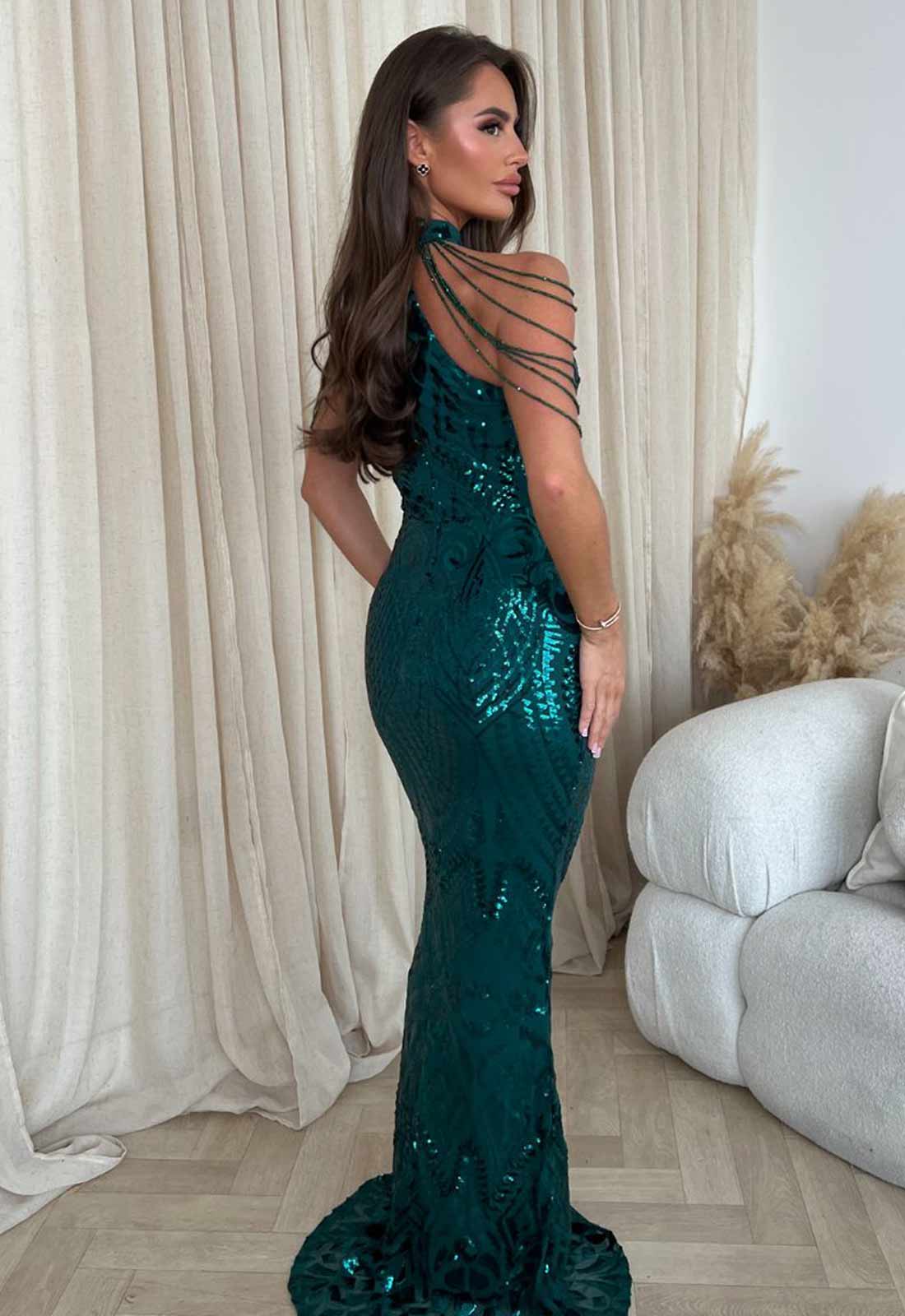 Nazz Collection Green Starstruck Fishtail Gown