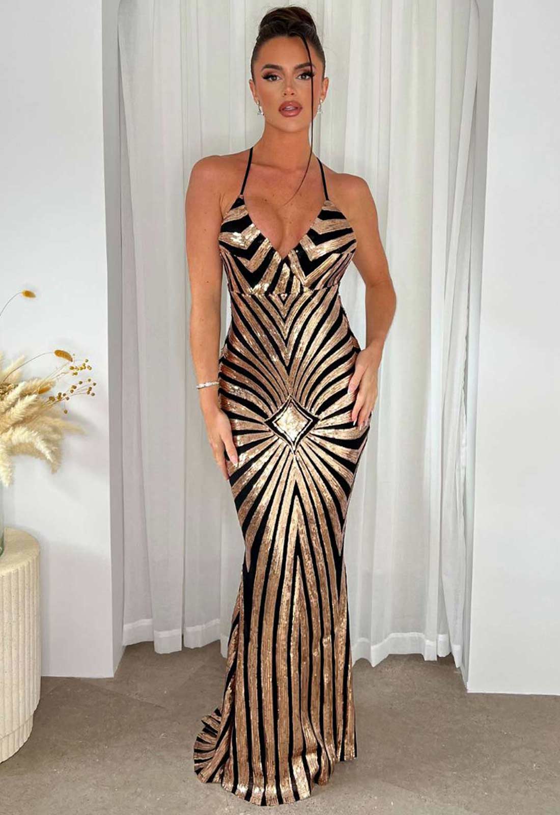 Nazz Collection Black and Gold Timeless Maxi Dress