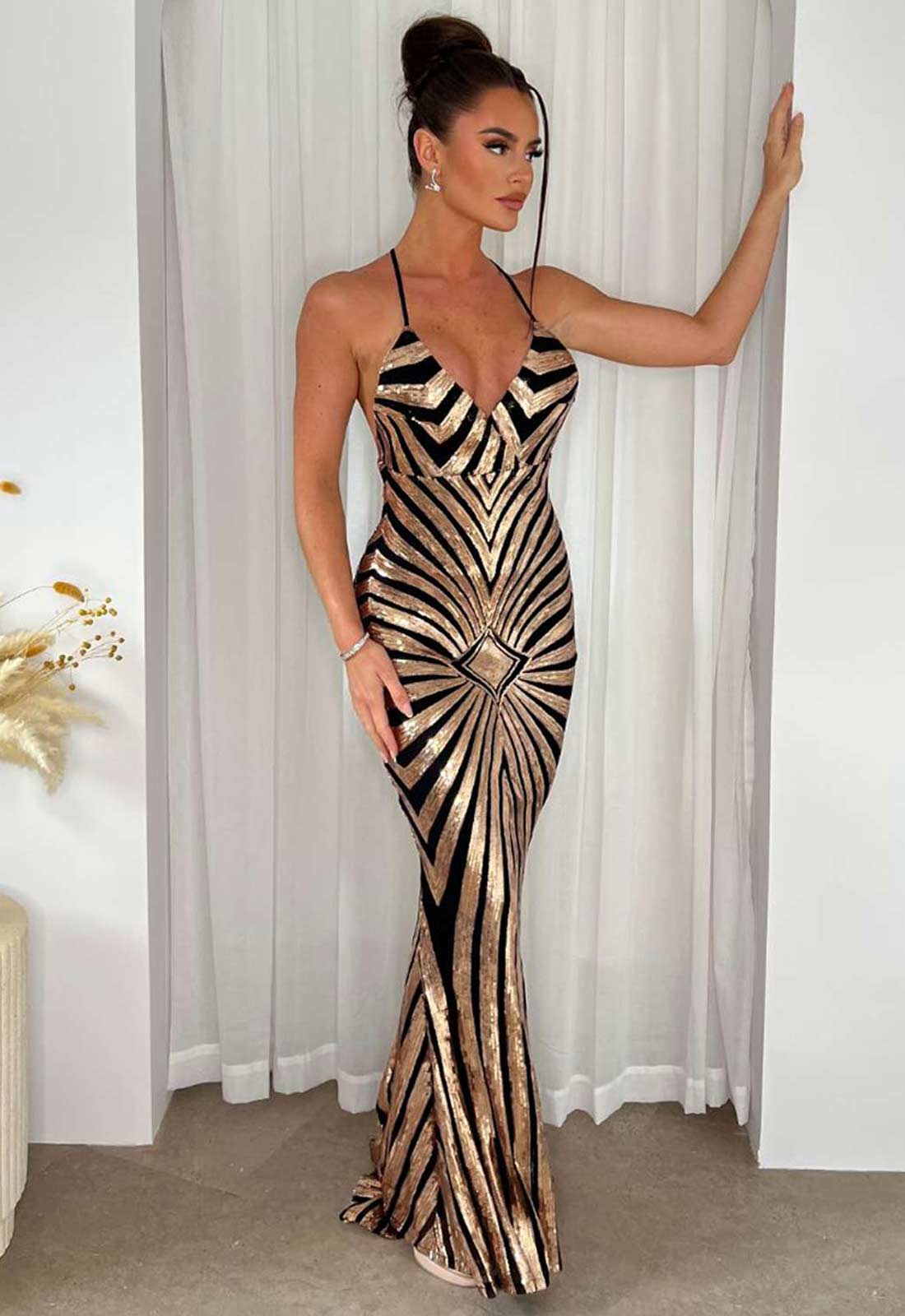 Nazz Collection Black and Gold Timeless Maxi Dress