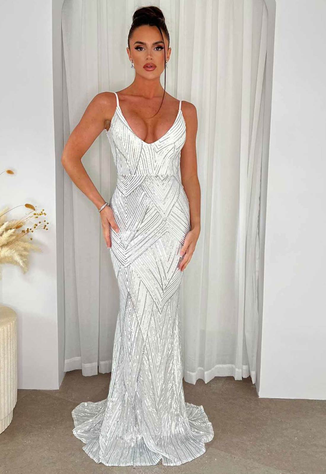 Nazz Collection Endless Silver Long Party Dress