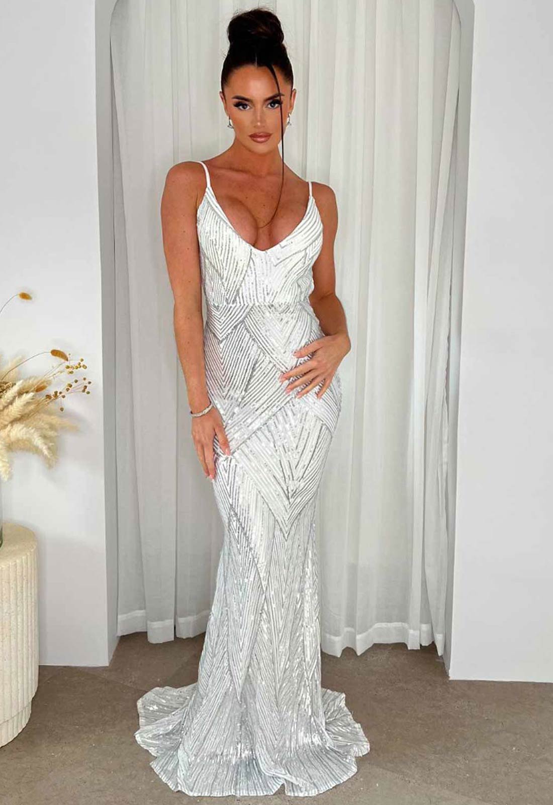 Nazz Collection Endless Silver Long Party Dress