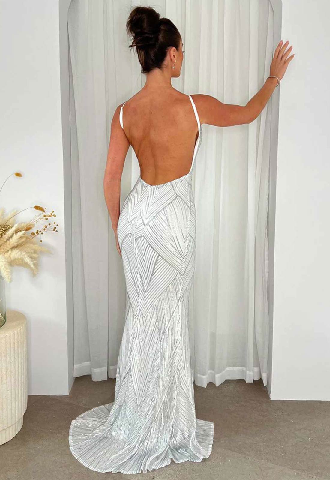 Nazz Collection Endless Silver Long Party Dress