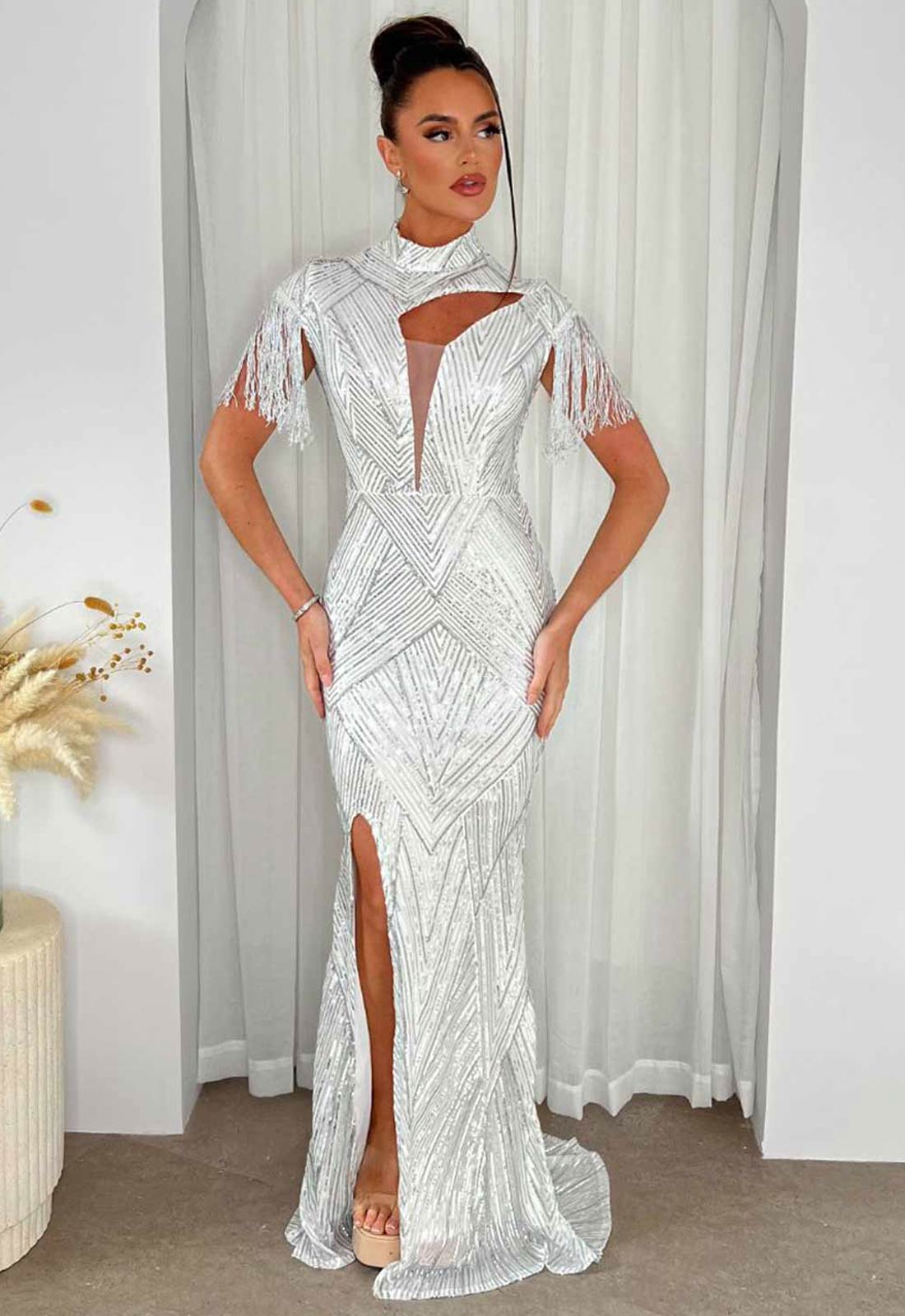 Nazz Collection Silver Runway Party Dress