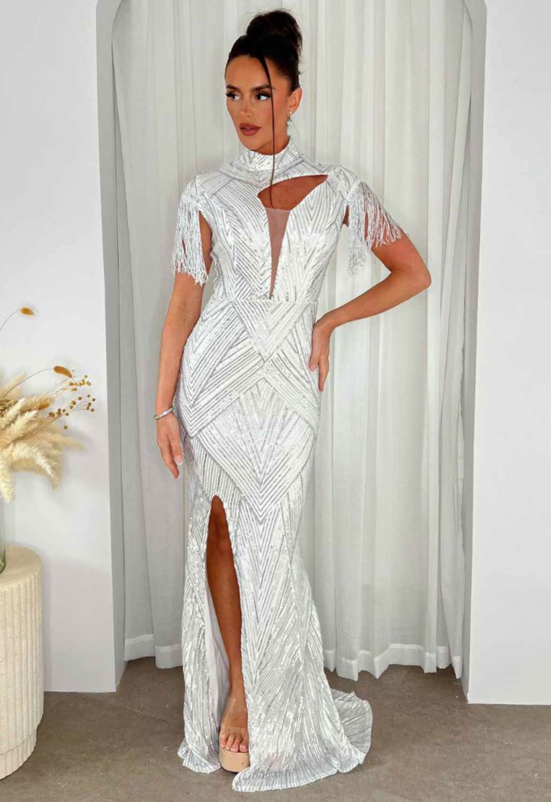 Nazz Collection Silver Runway Party Dress