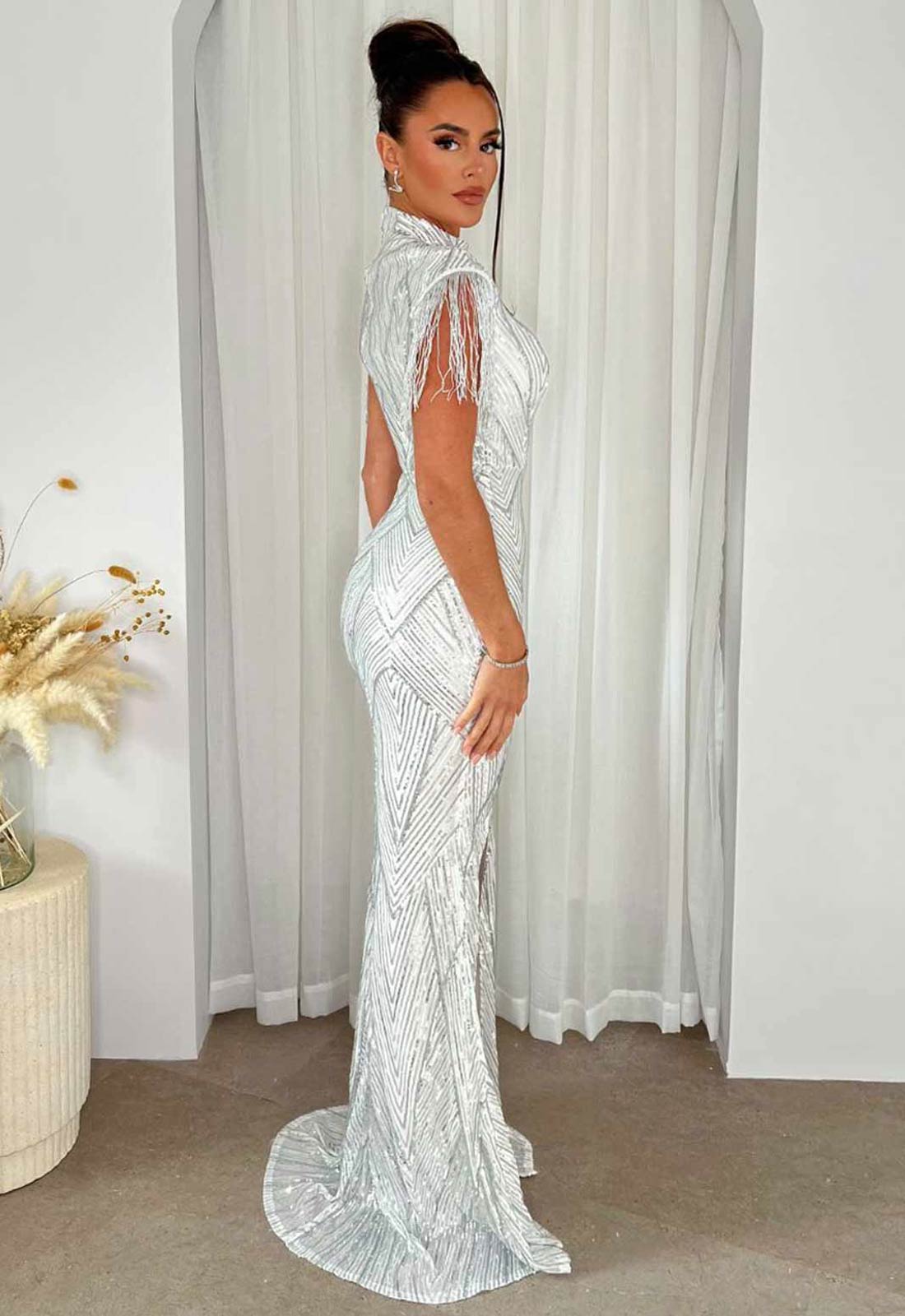 Nazz Collection Silver Runway Party Dress