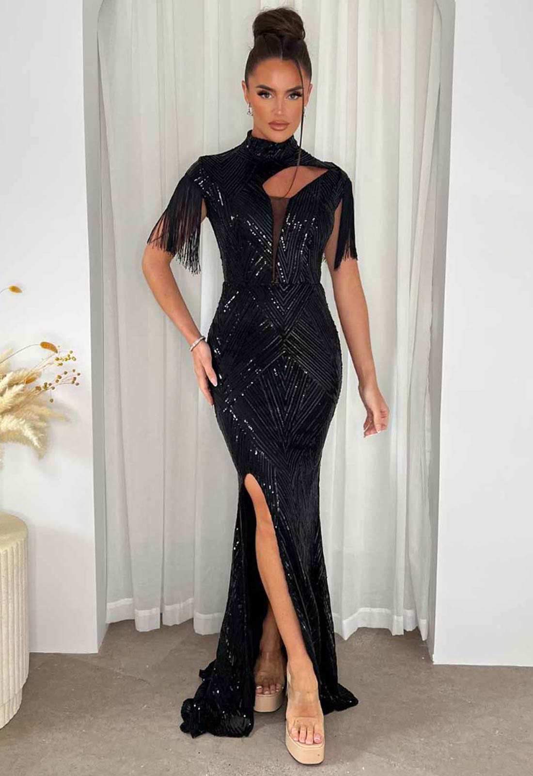 Black Sequin Maxi Dress - Runway Party Gown