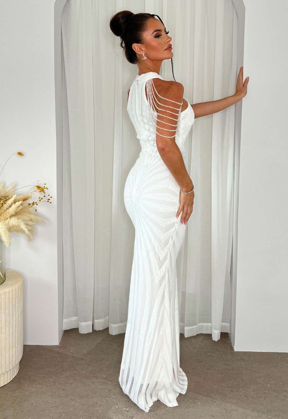 Nazz Collection White Senseless Sequin Maxi Dress