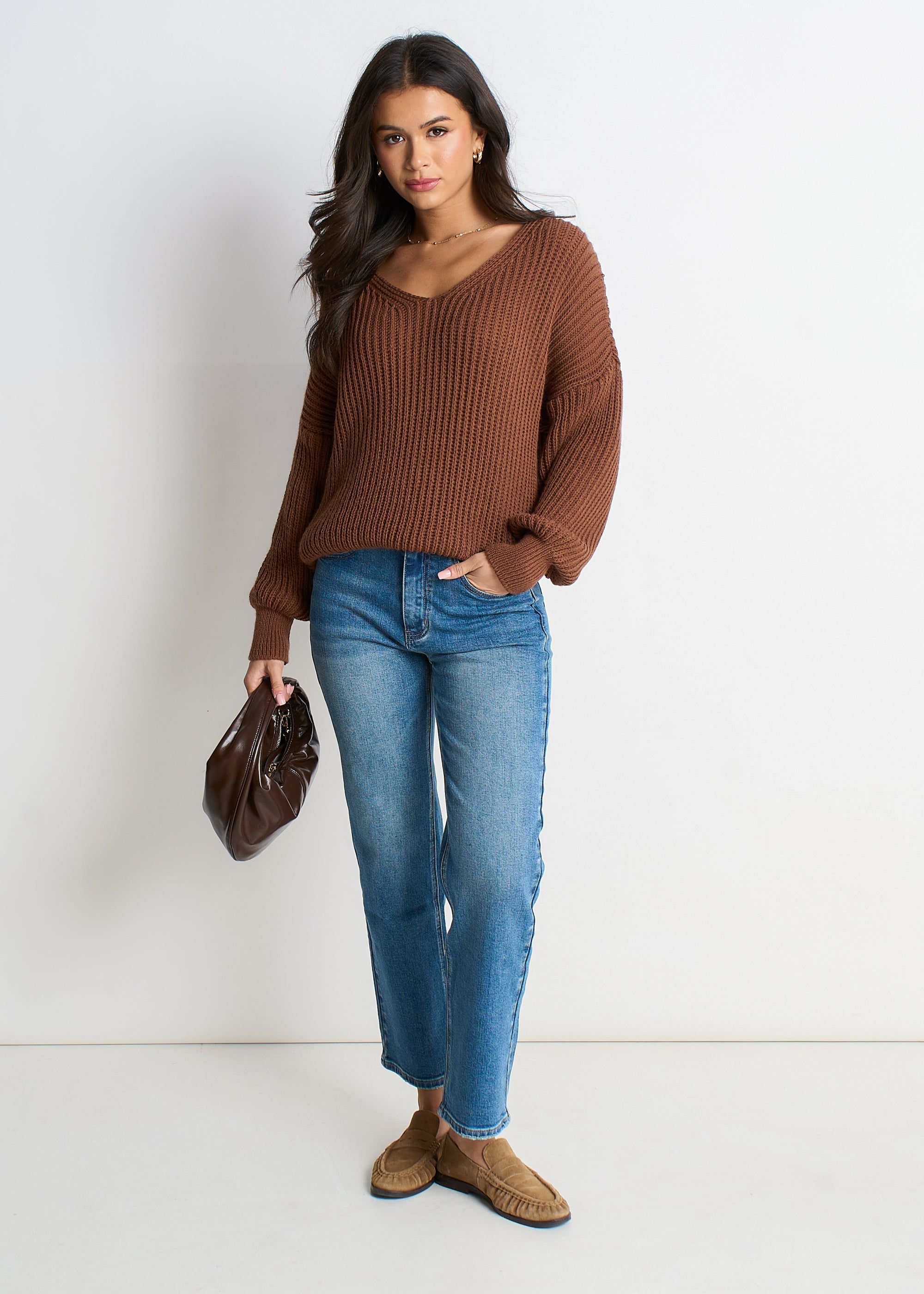 Gini London Brown Chunky Knit Oversized Jumper
