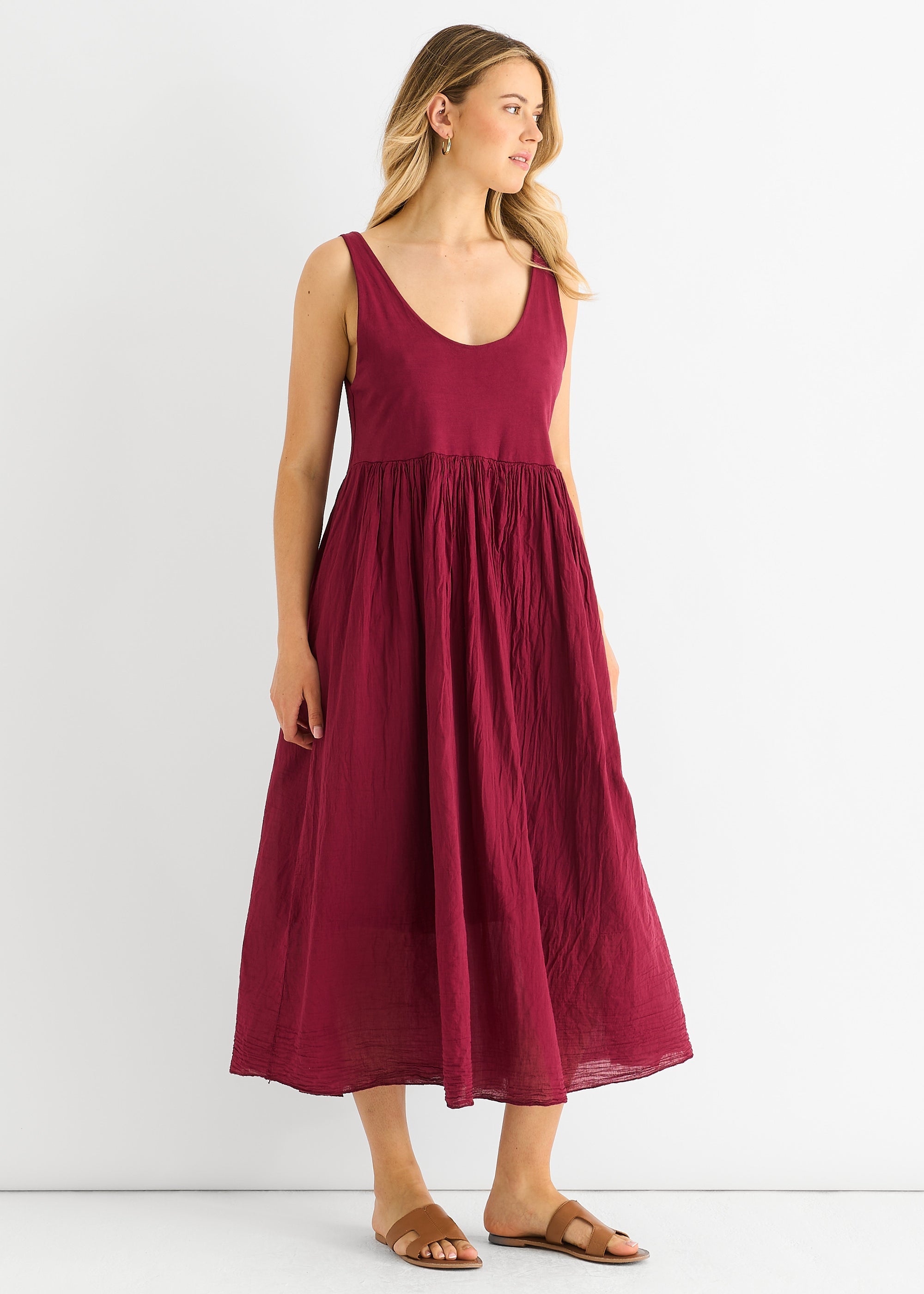 Gini London Red Scoop Neck Jersey Cotton Midi Dress