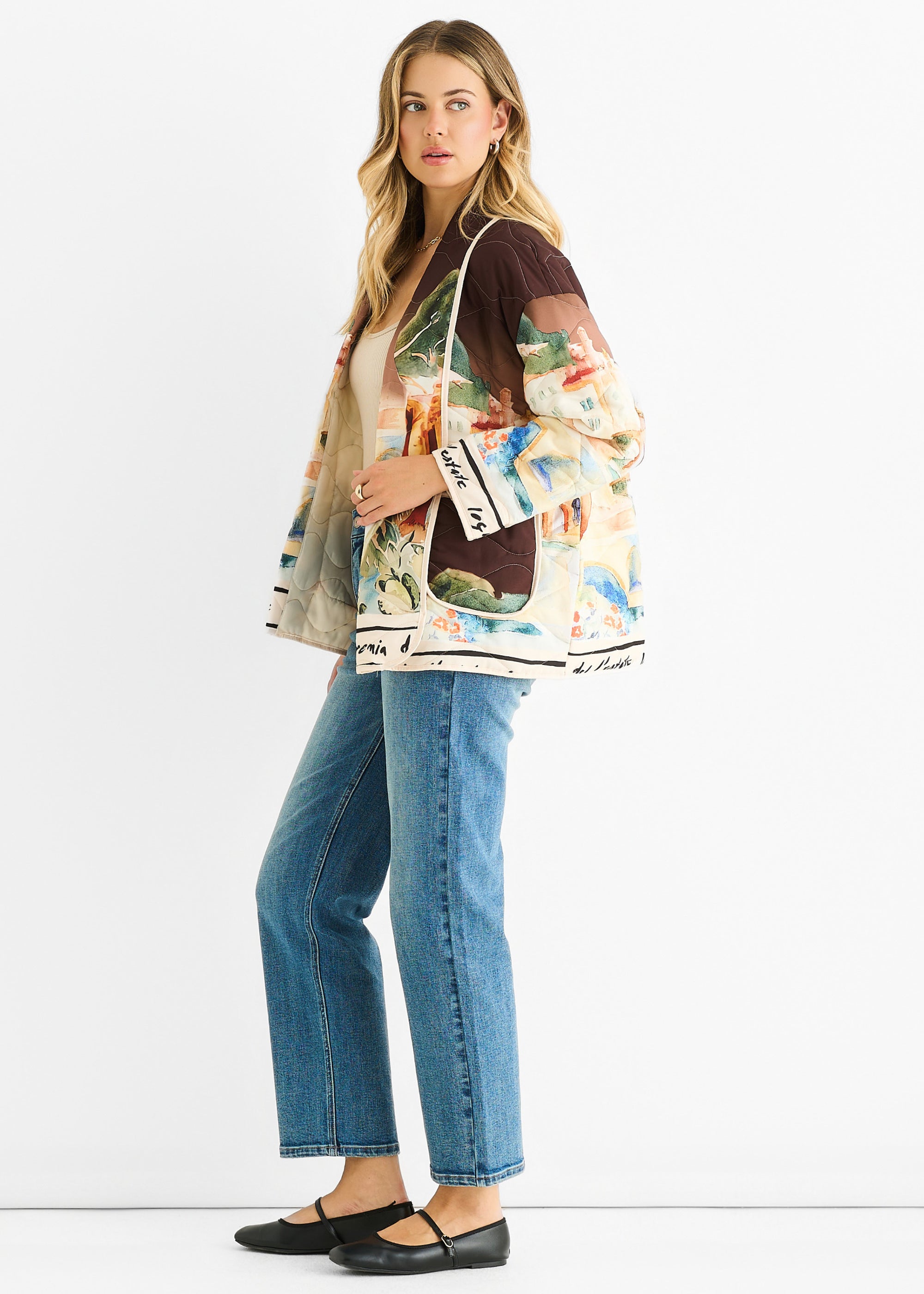 Chocolate Water Print Lightweight Quilted Jacket