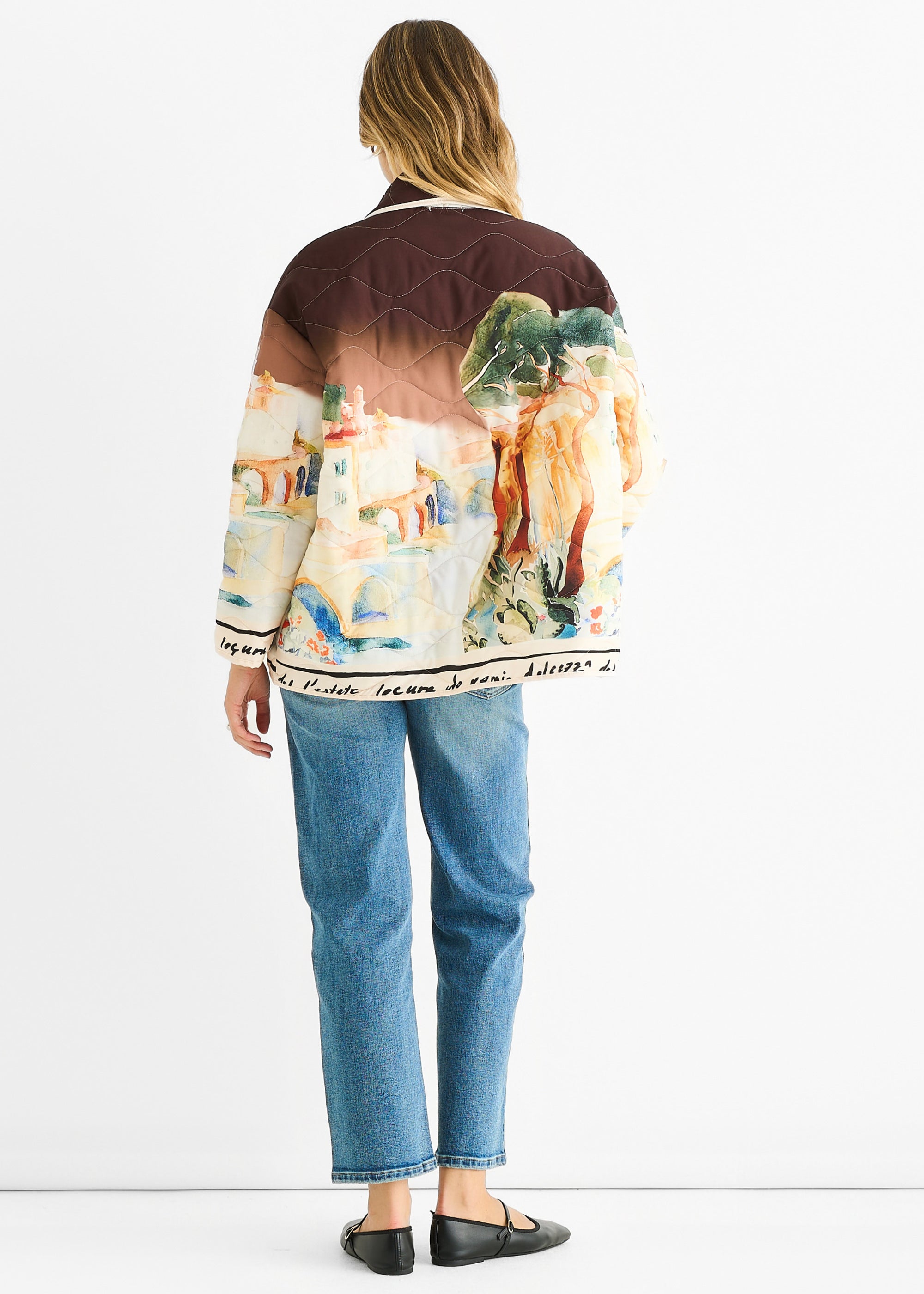 Chocolate Water Print Lightweight Quilted Jacket