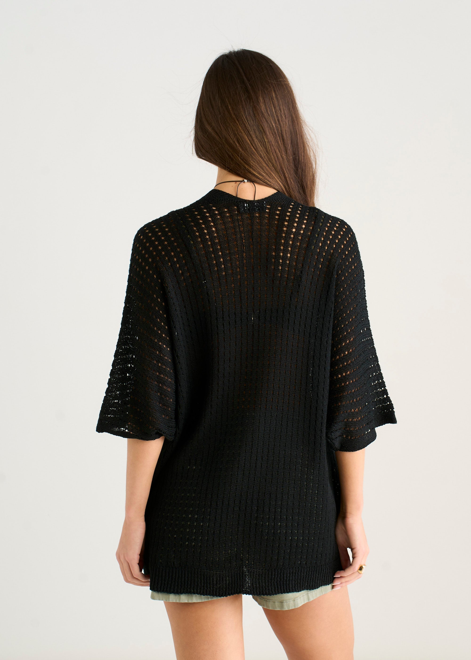 Black Edge To Edge Knit Cardigan With Pockets