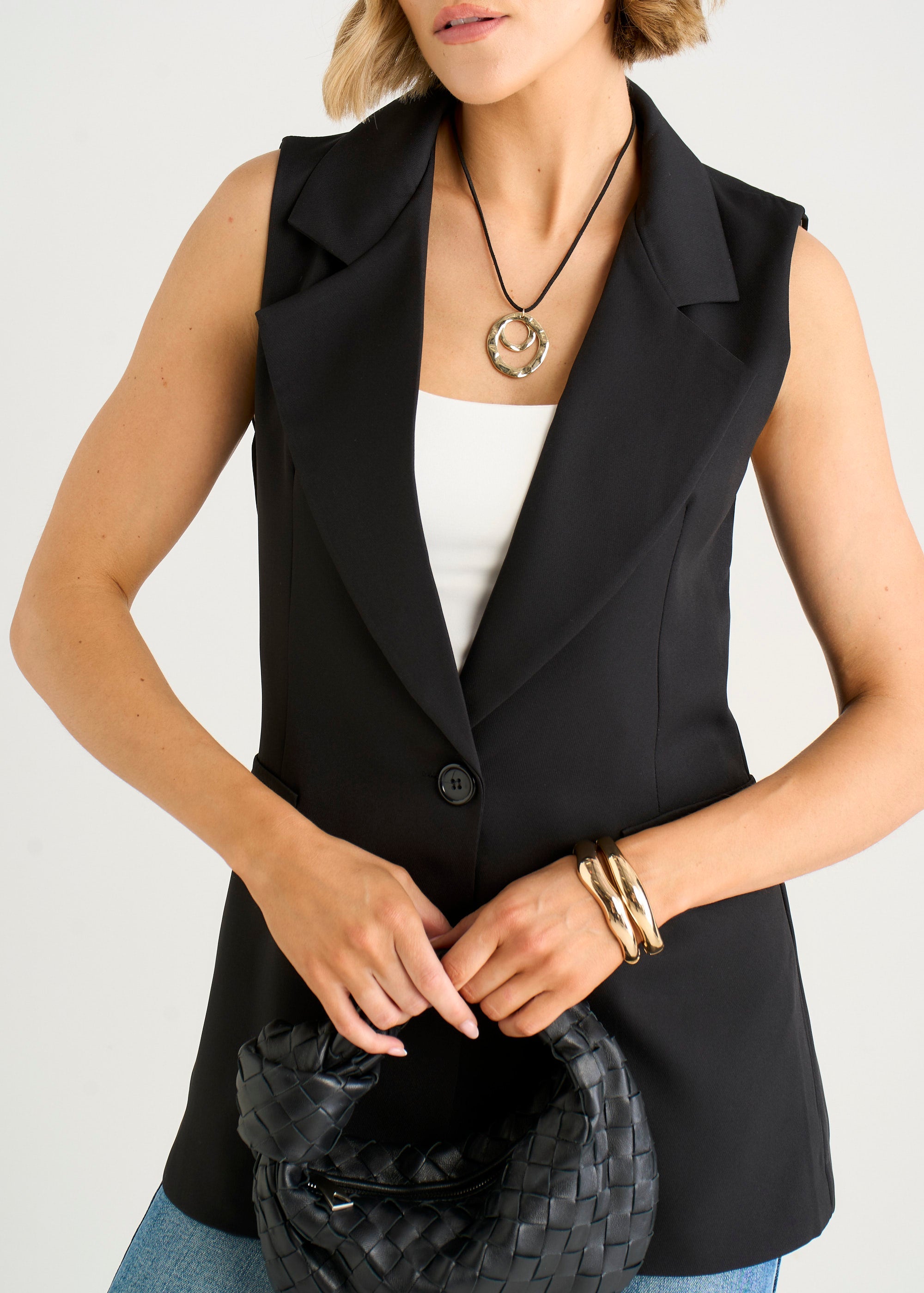 Gini London Black Tailored Contrast Lining Longline Waistcoat