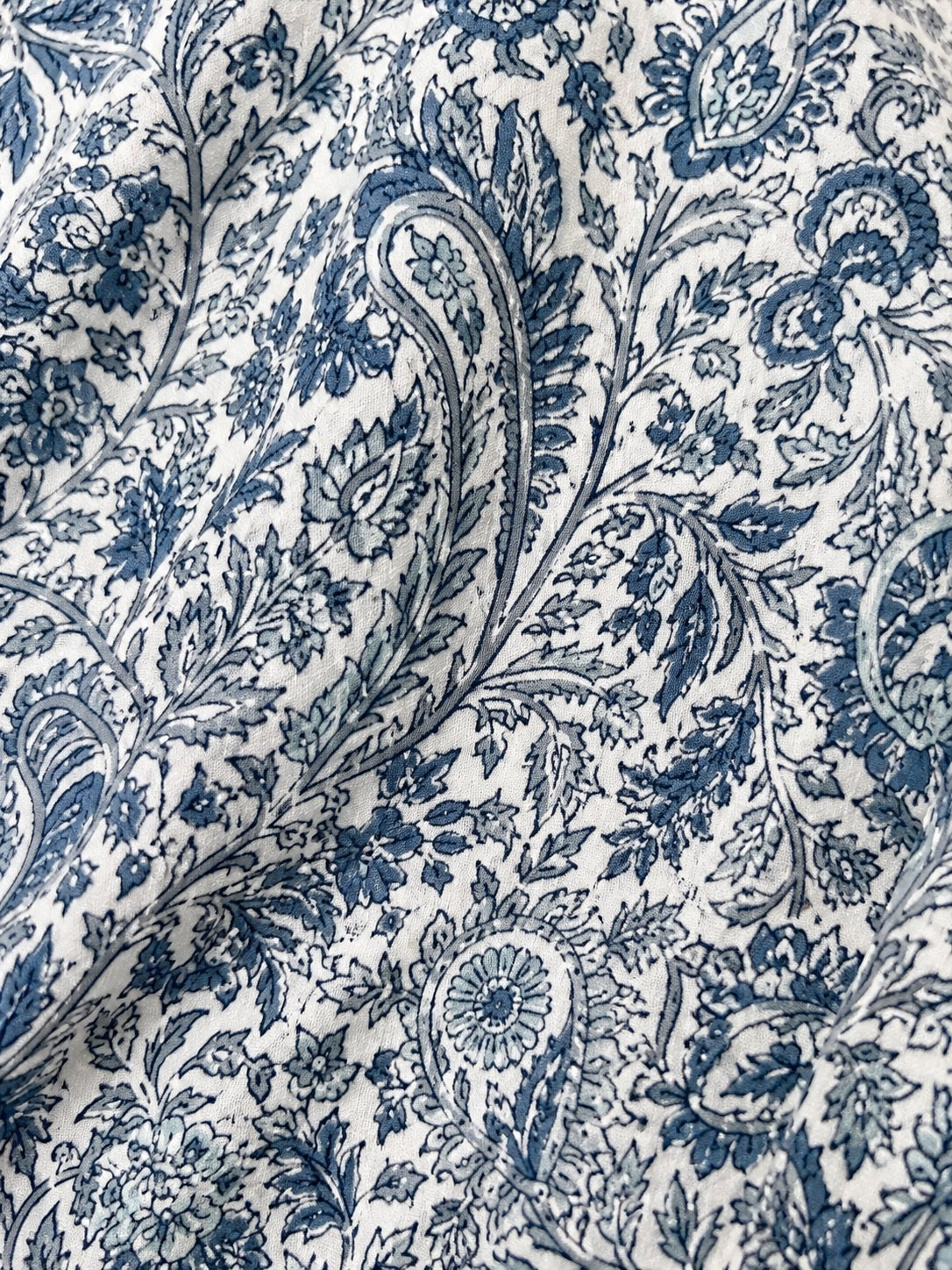 Soul Of Sita Liberty Woodblock Printed Frill Sleeve Blouse In Blue Paisley Floral