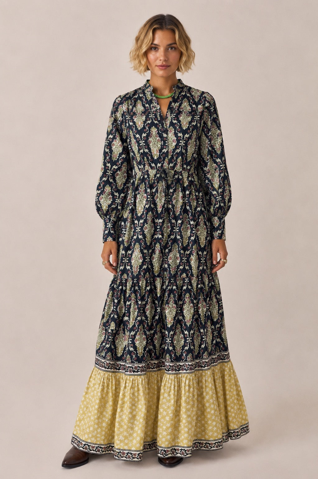 Soul Of Sita Lalita Ink Maxi Woodblock Print Dress, 100% Cotton