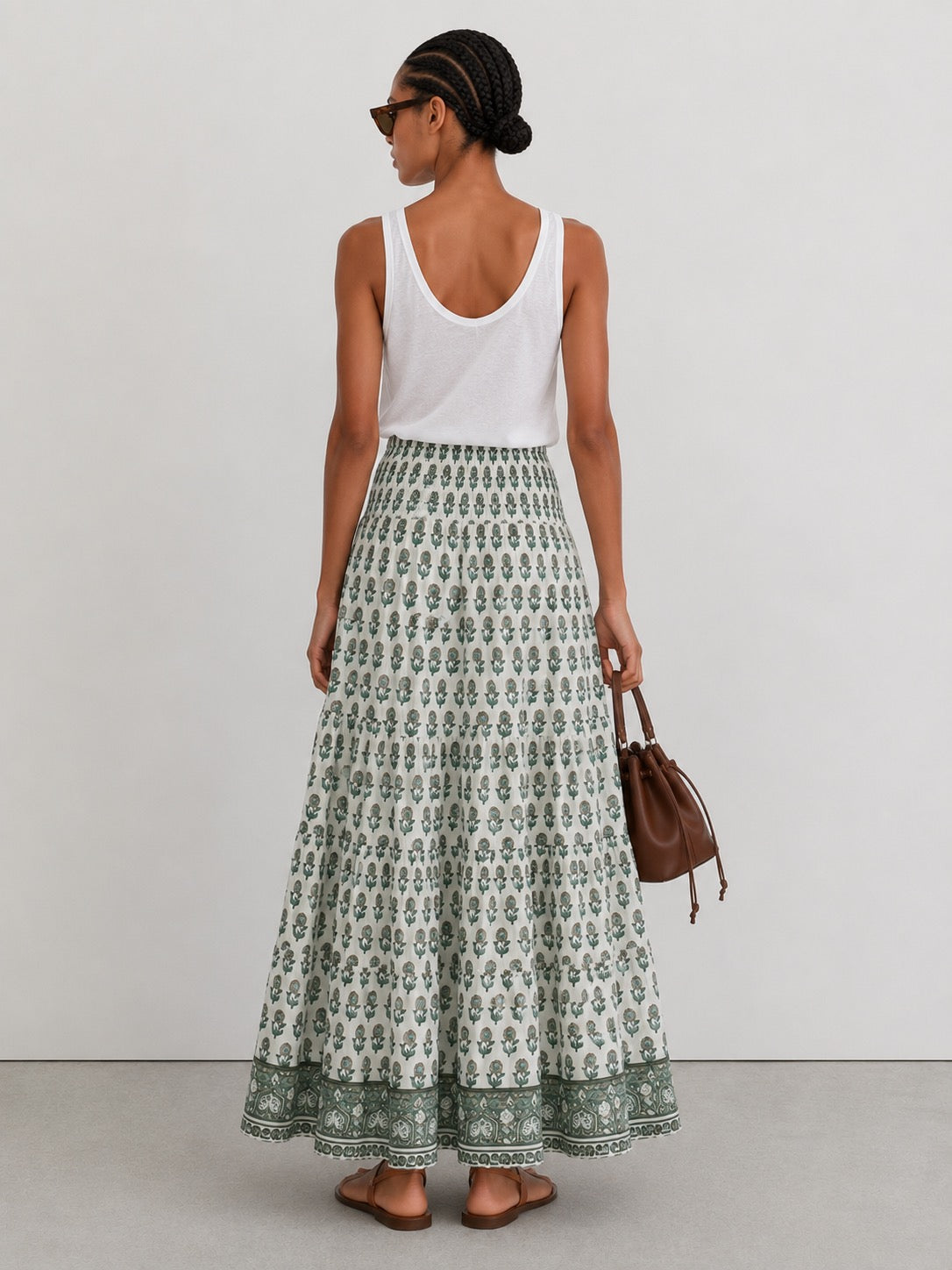 Soul Of Sita Woodblock Printed Cotton Voile Maxi Skirt With Border Print.