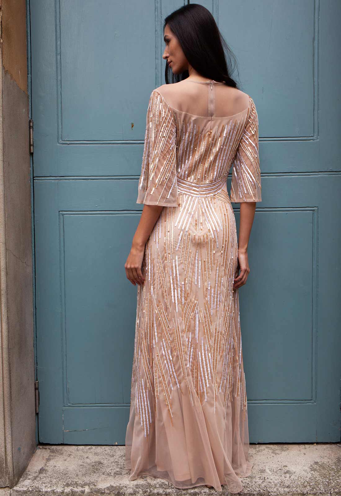Raishma Nude Jenna Embellished Maxi Dress