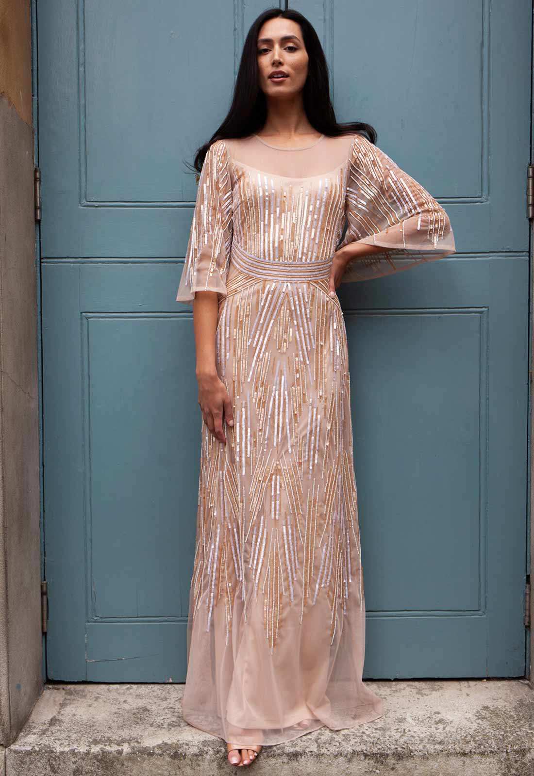 Raishma Nude Jenna Embellished Maxi Dress